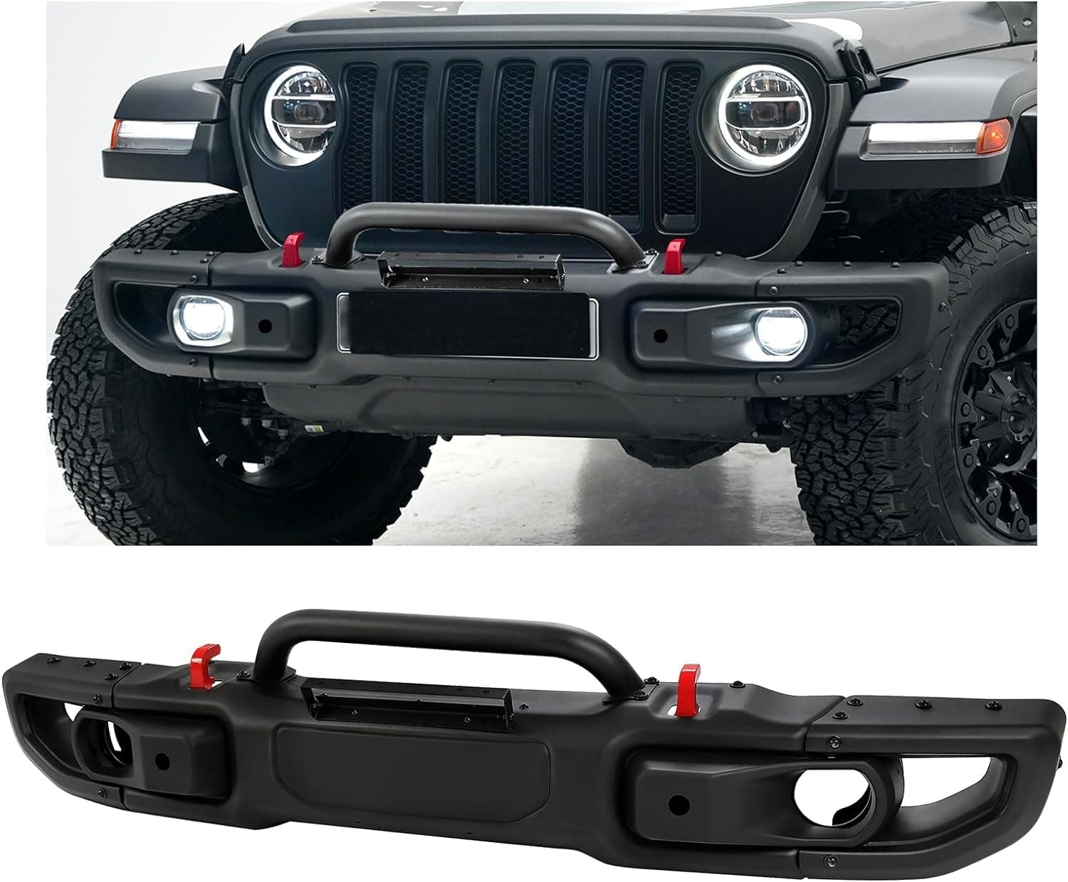 KUAFUフロントバンパー 2007-2018 ラングラー JK ルビコン 10周年記念スタイル スチールパウダーコーティング ブラック