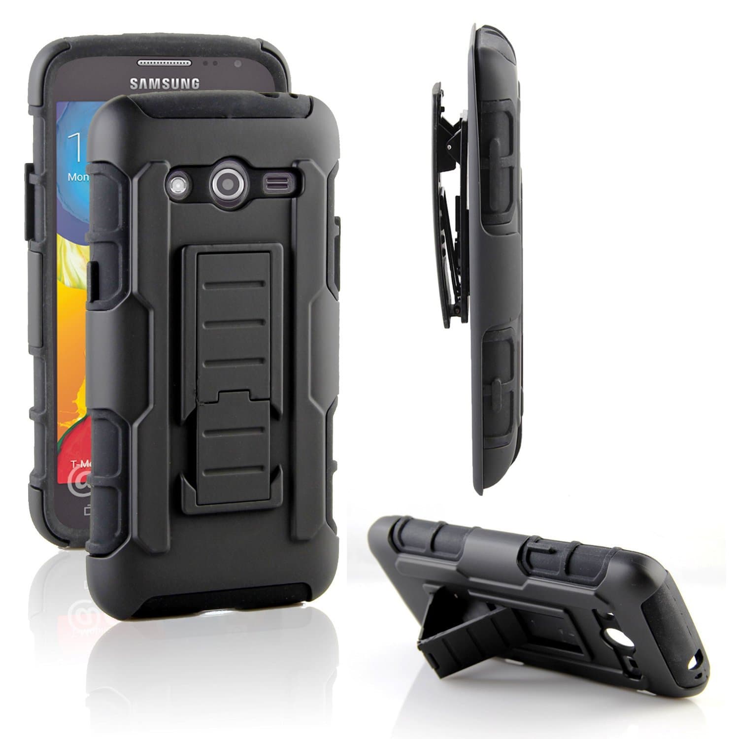 Samsung Galaxy Avant Case, RANZ Black Rugged Impact Armor Hybrid Kickstand Cover with Belt Clip Holster Case For Samsung Galaxy Avant G386 (T-Mobile)