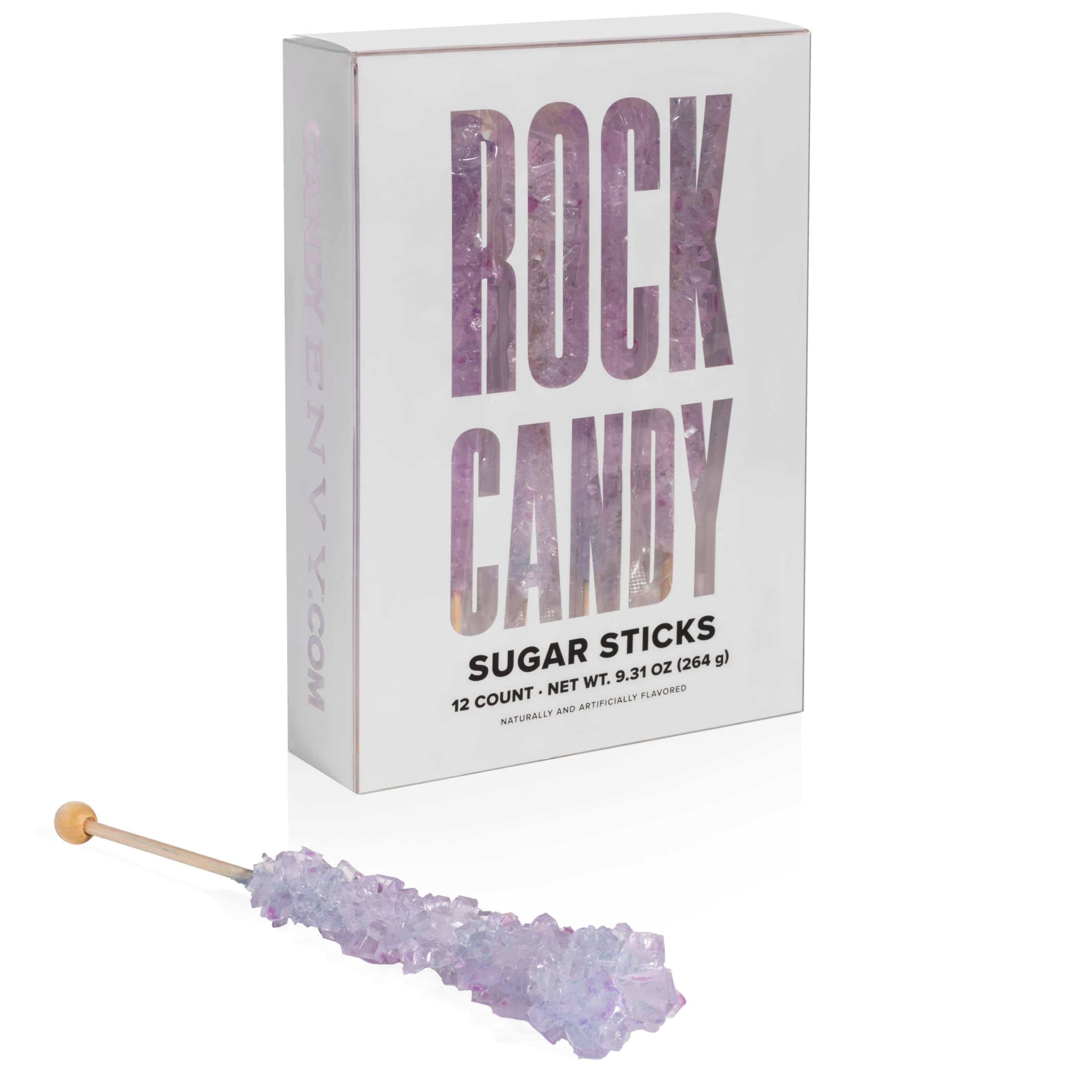 Candy Envy - Iridescent Lavender Rock Candy Sugar Sticks - Tutti Frutti Flavored - 12 Individually Wrapped Party Favors