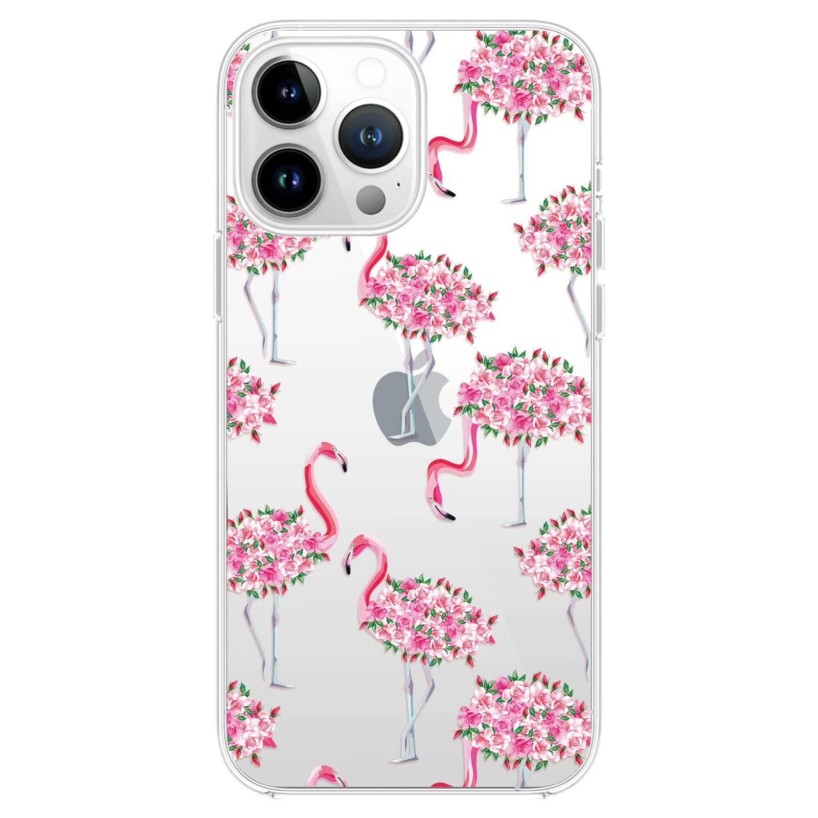 Blingy's iPhone 14 Pro Max Case, Cute Flamingo Bird Style with Roses Pattern Floral Animal Design Transparent Soft TPU Protective Clear Case Compatible for iPhone 14 Pro Max 6.7 inch (Rosey Flamingo)