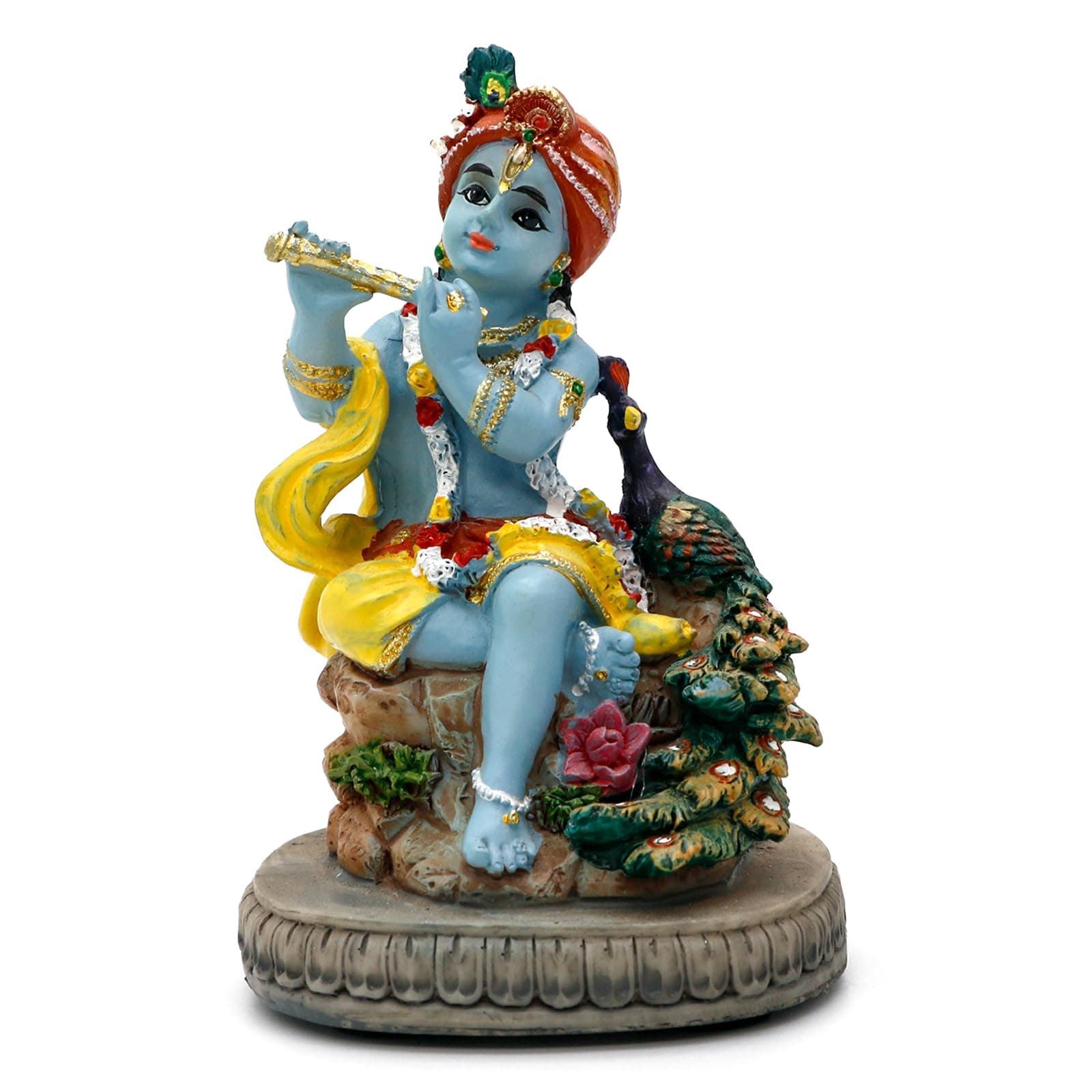 Hindu God Lord Krishna Statue - 4.3" H Indian Idol Krishna Sculpture for Home Office Mandir Temple Puja Gifts Murti Pooja Item
