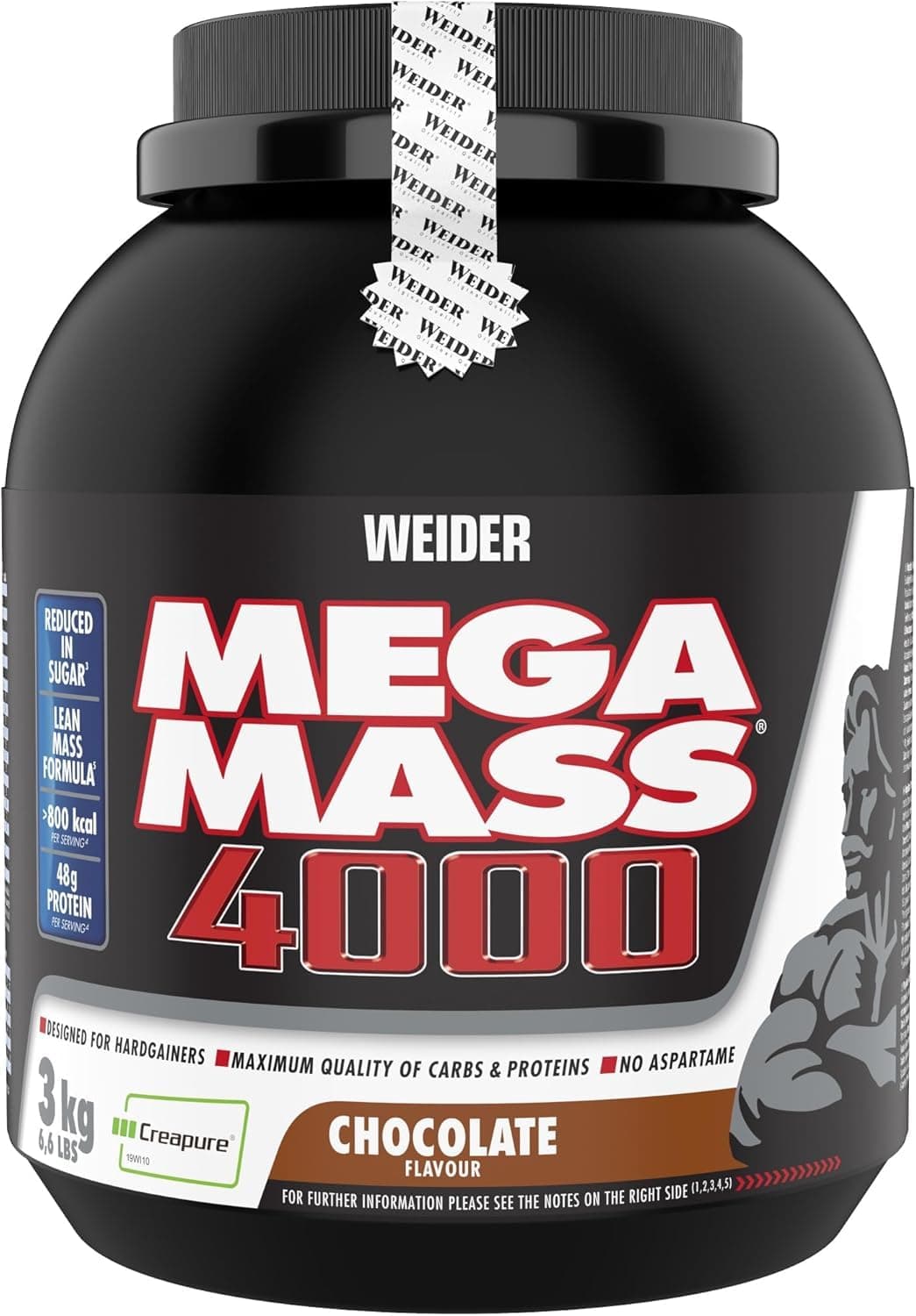 WEIDER Mega Mass 4000 Weight Gainer Shake with Protein, Creapure Creatine Monohydrate, Complex Carbohydrates, Vitamins and Minerals - Muscle Building Shake, 3 kg (Chocolate)