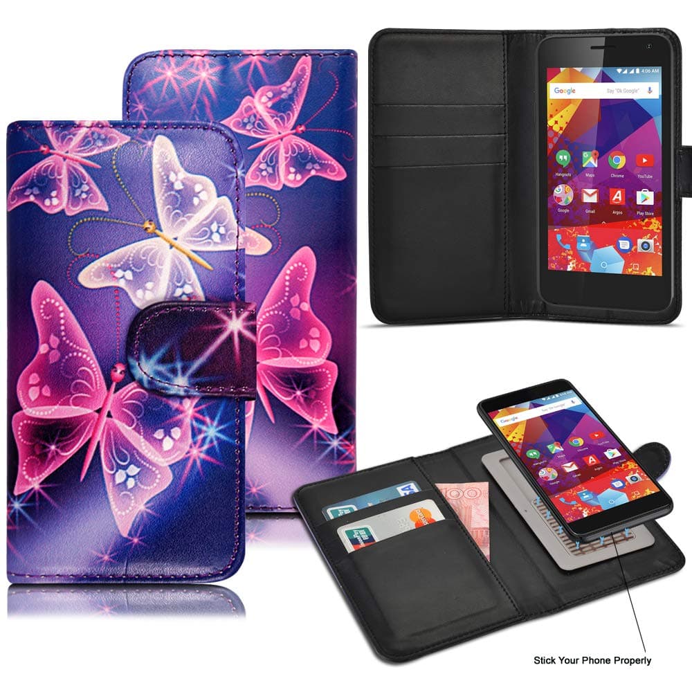 ProGadgetsLTD Case for Argos Alba 4 Inch Phone, Luxury PU Leather Wallet Case Magnetic Flip Cover Stand View Protective Card Holder Case Cover Pouch For Alba 4 Inch Phone (Butterfly On Blue)