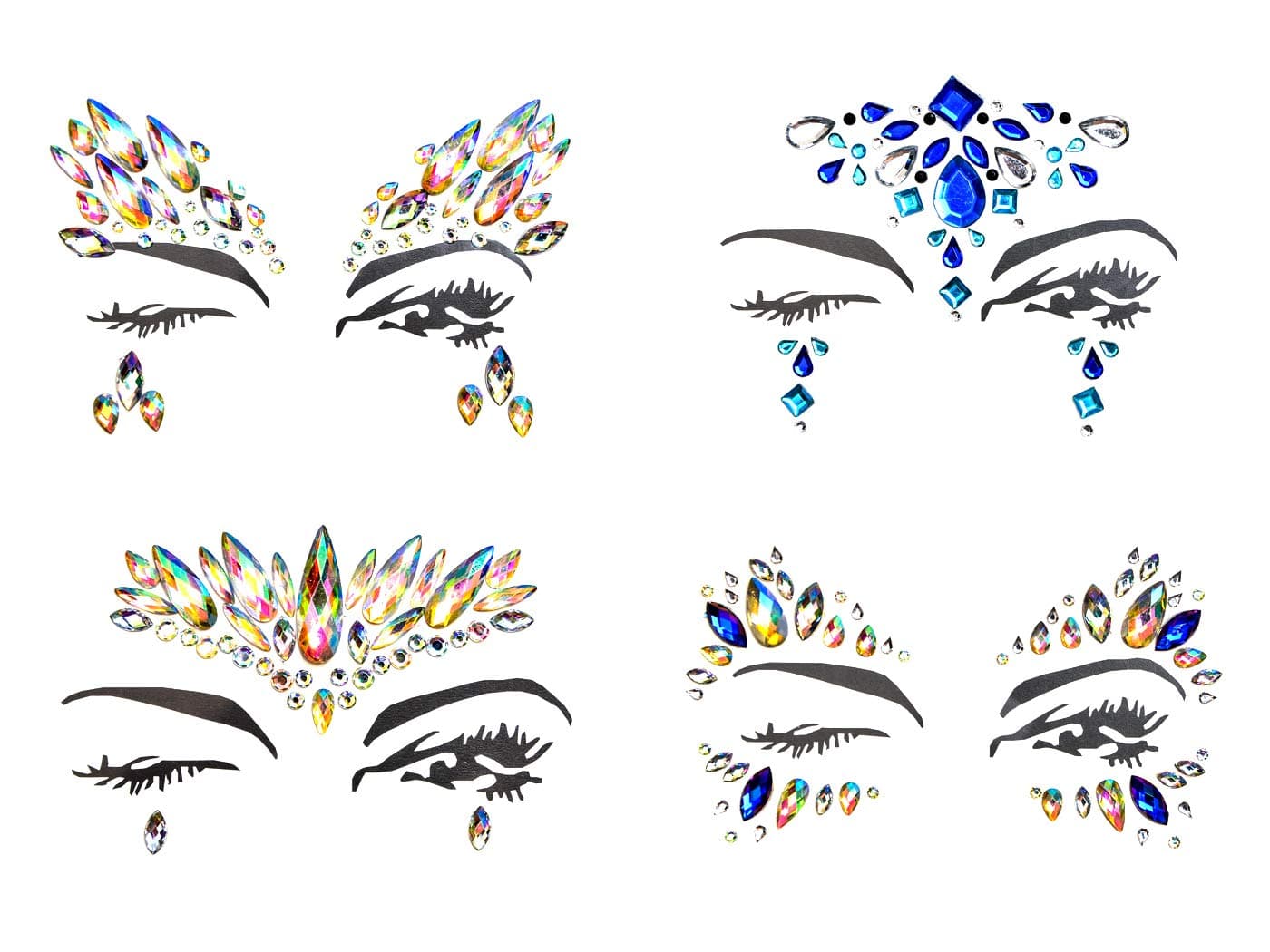 Yolito 4 Pcs Face Gems Jewelry Temporary Sticker Rhinestone Adhesive Multi-Color for Forehead Decorations