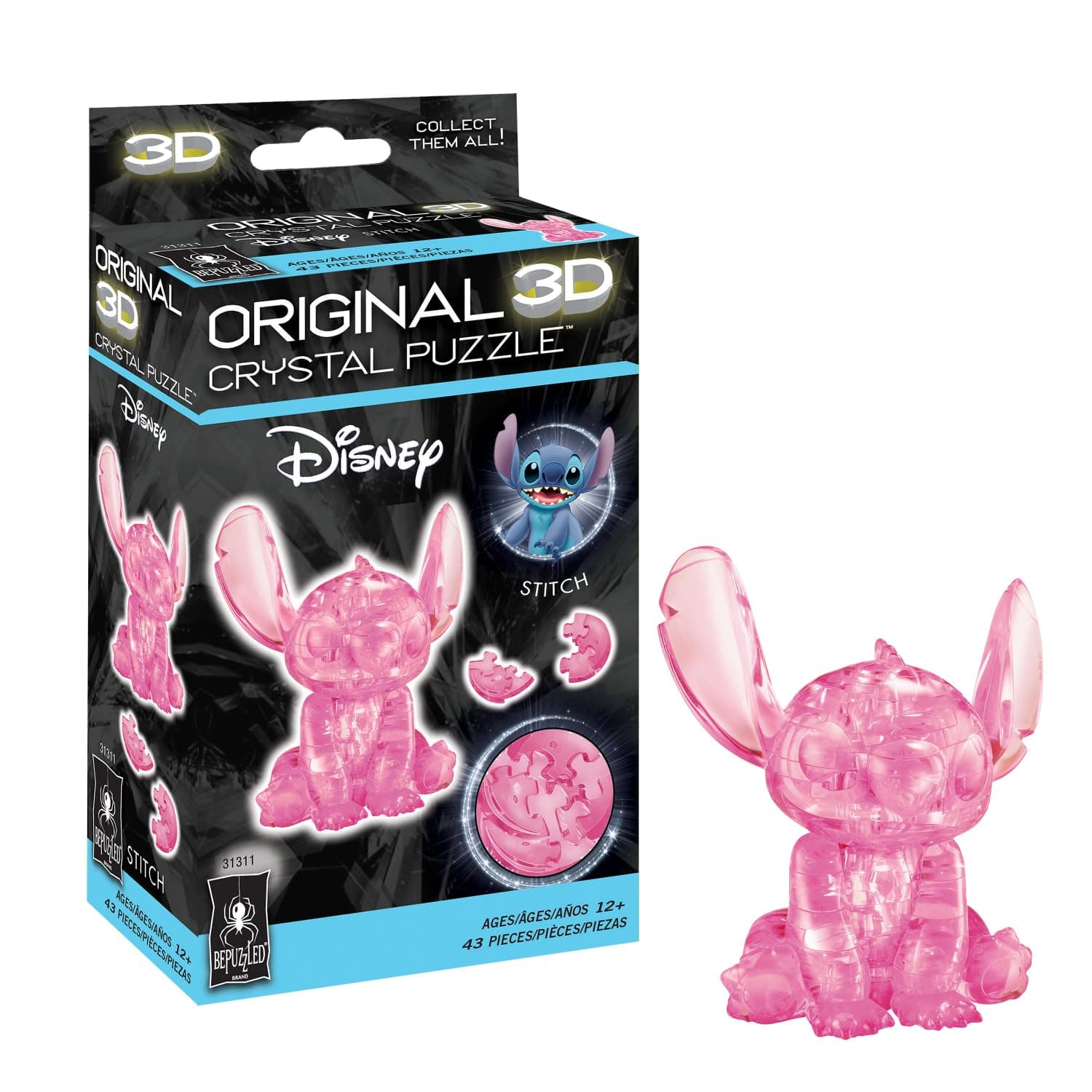 BepuzzledDisney Stitch Original 3D Crystal Puzzle, Perfect for Puzzlers Ages 12 and Up, Challenging to Complete and Beautiful to Display, Collect Them All