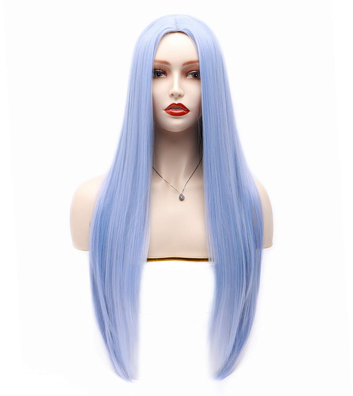 BESTUNG Light Blue Wig Pastel Straight Long Wigs Middle Parting Synthetic Colored Halloween Cosplay Full Head Wigs (Light Blue)
