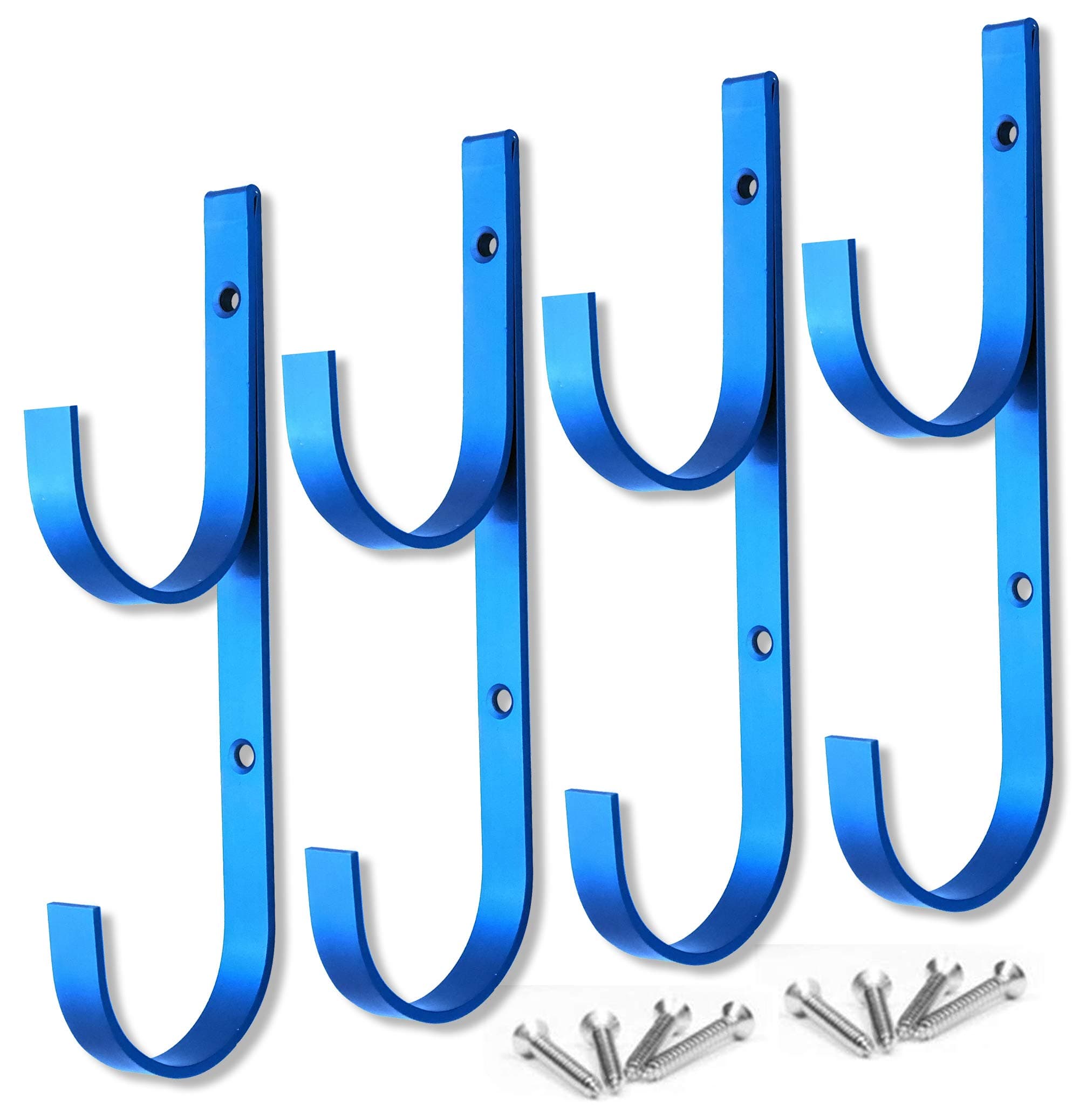 MENG ZHI AO 4 PCS Set Pool Pole Hangers Heavy Duty Blue Aluminium Holder Hooks with Screws Perfect Hooks for Swimming Pool,Telescopic Poles,Skimmers,Nets Brushes,Vacuum Hose,Garden Equipment Etc