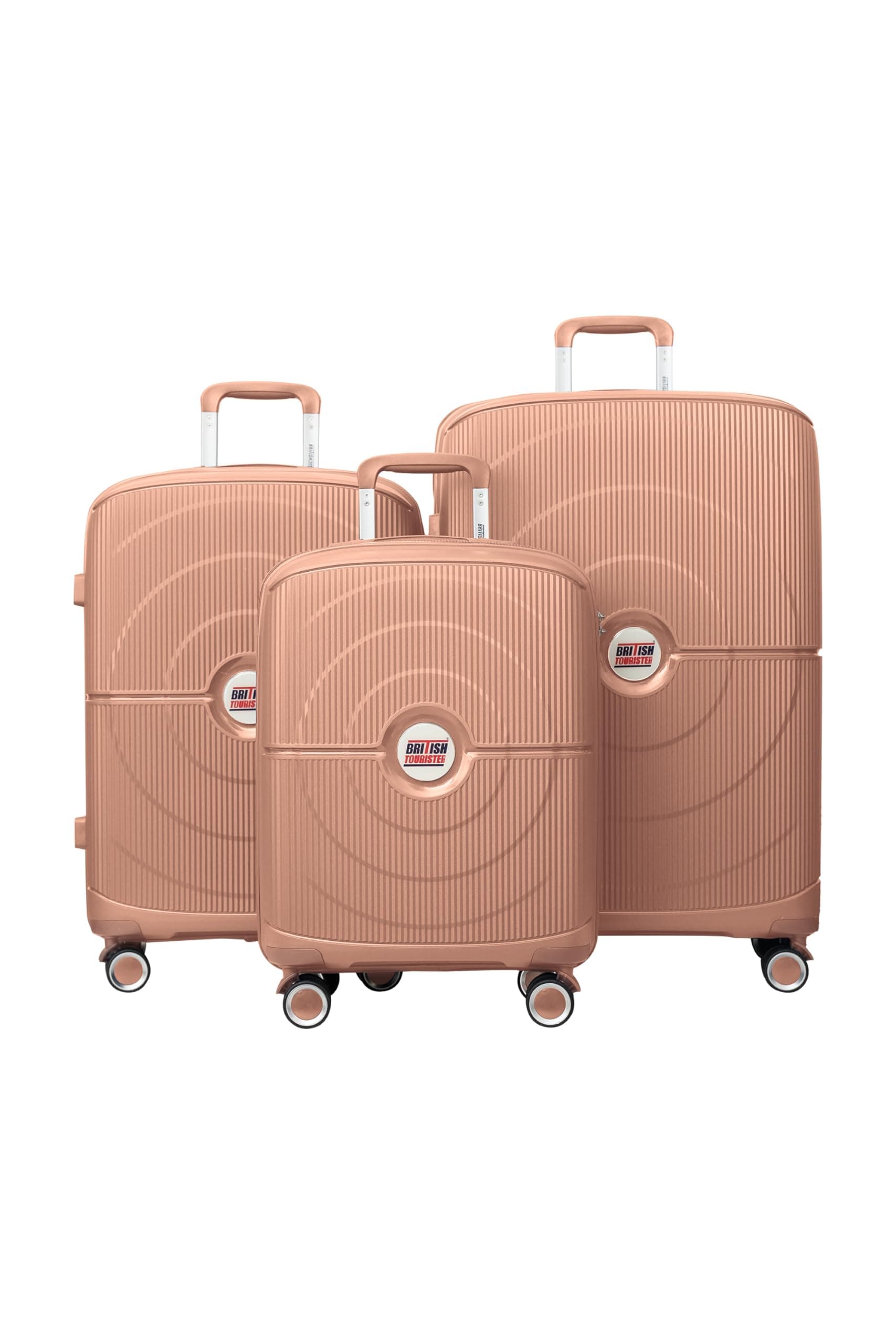BRITISH TOURISTER 3 Piece Polypropelene Hardside Spinner Luggage Trolley Set 20/24/28 Inch Champagne