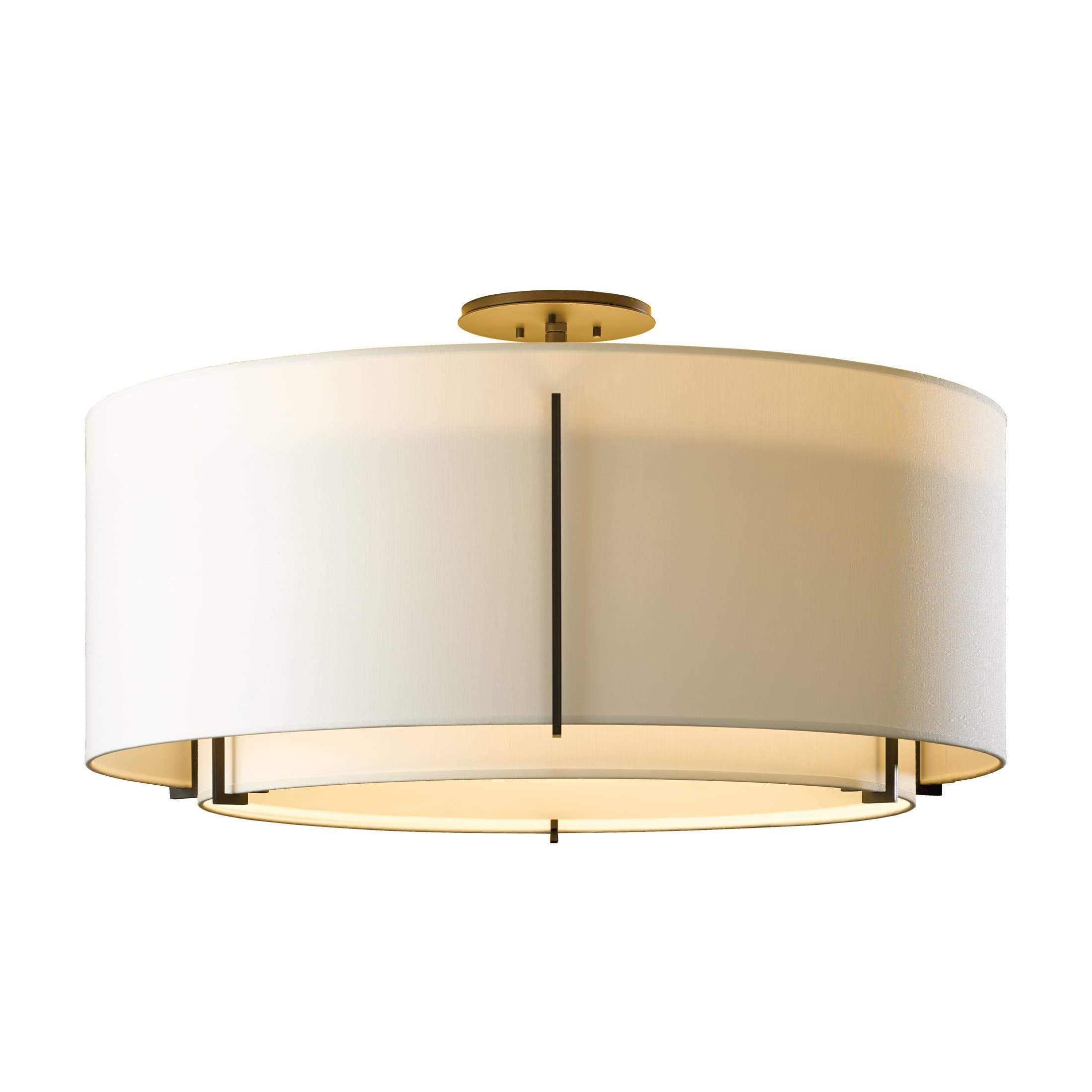 Hubbardton Forge 126505-03-BDCD Exos Large Double Shade Semi-Flush Pendant, Natural Linen & Eclipse Shade, Mahogany Finish