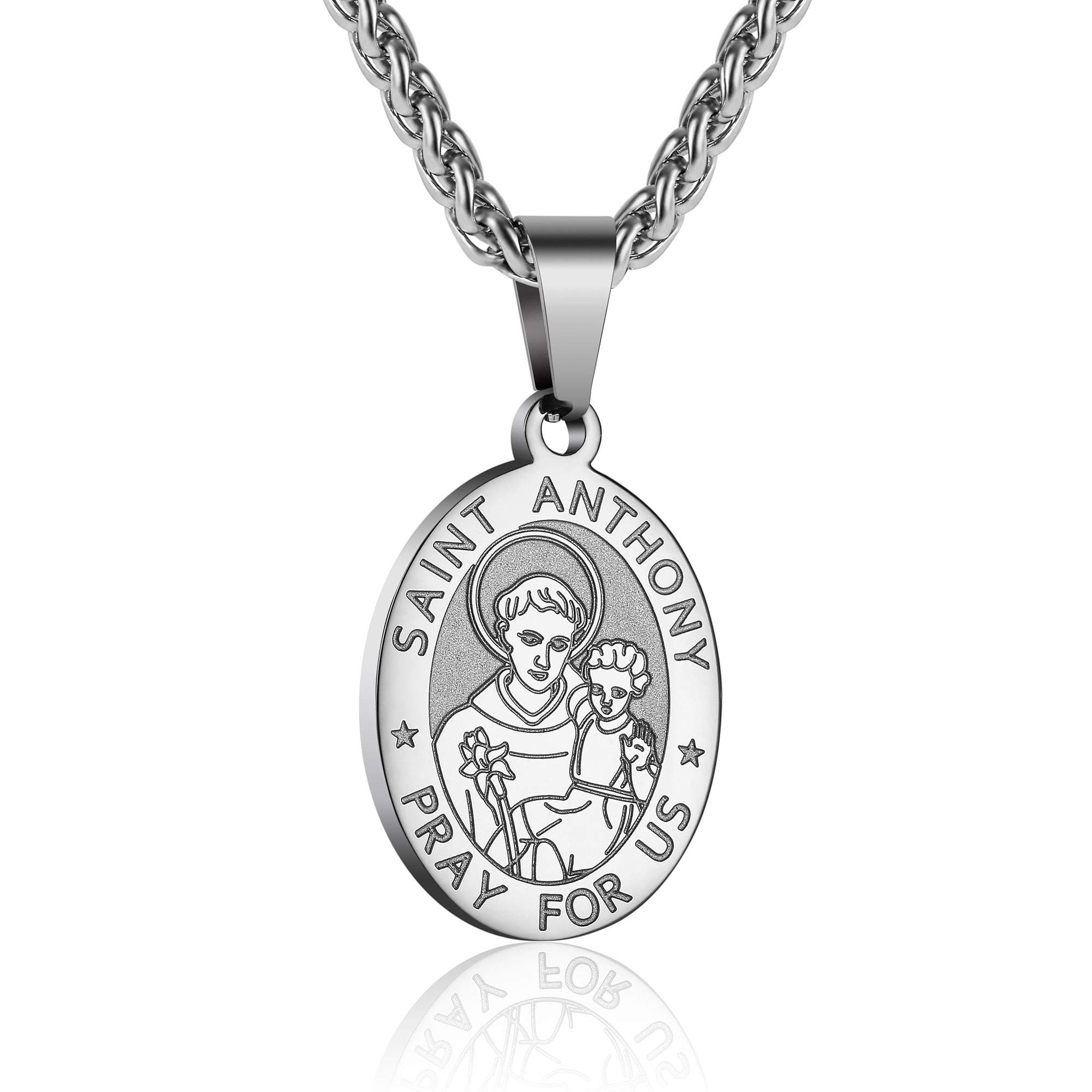 Oval Saint Christopher/Michael/Joseph/Jude/Virgin Mary/Joseph/Francis/Patrick/Anthony/Benedict/Thomas Necklace for Men Women, Stainless Steel Catholic Patron Pendant with Chain 24 Inches