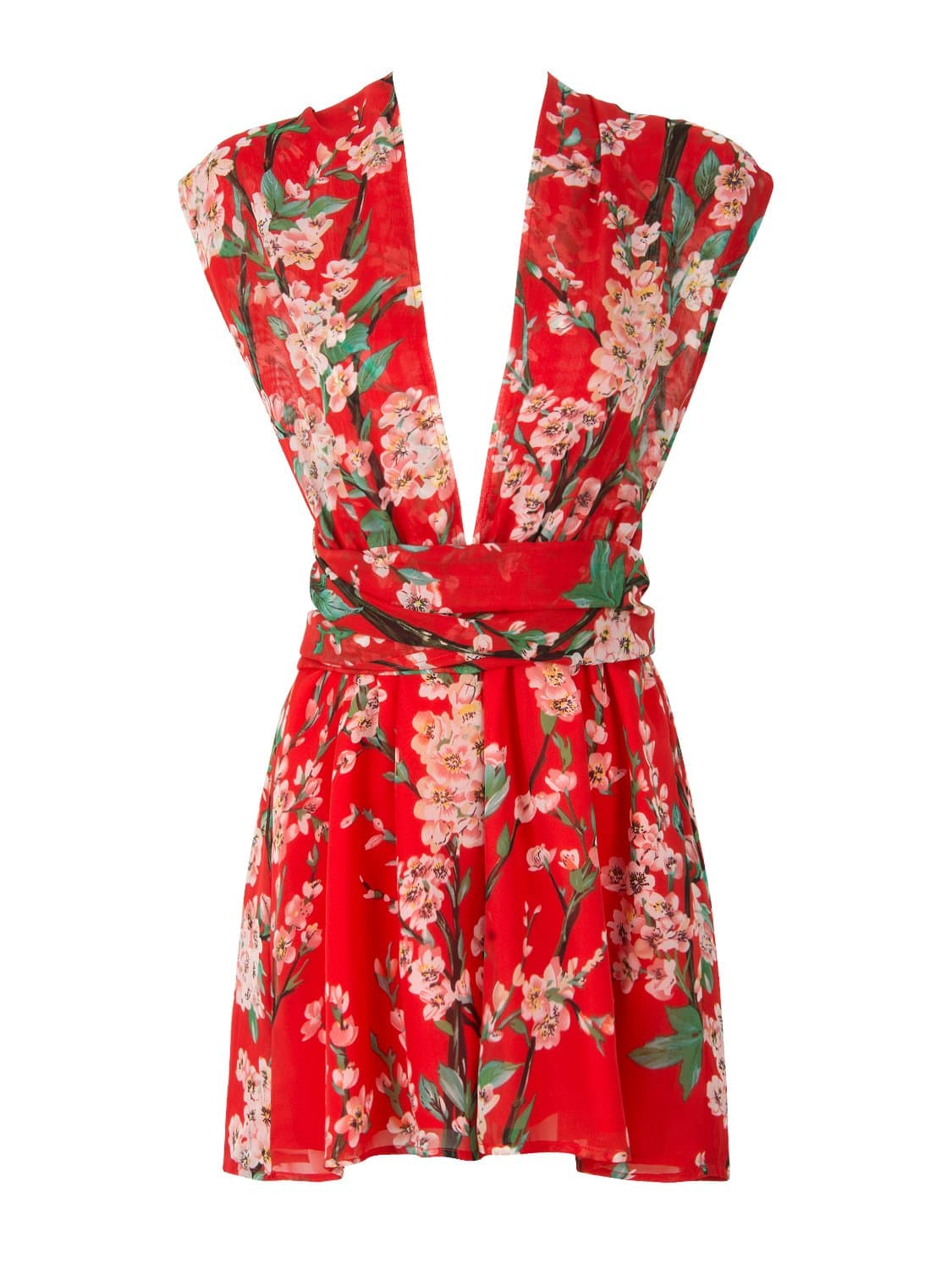 Choies Women's Chiffon Deep V Neck Floral Back Cross Tie Waist Playsuit