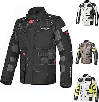 – Bela Crossroad Men’s Adventure Motorcycle Jacket Waterproof Tri-Layer Design with Detachable Waist Bag 7 Waterproof Pockets and CE Level A Protection