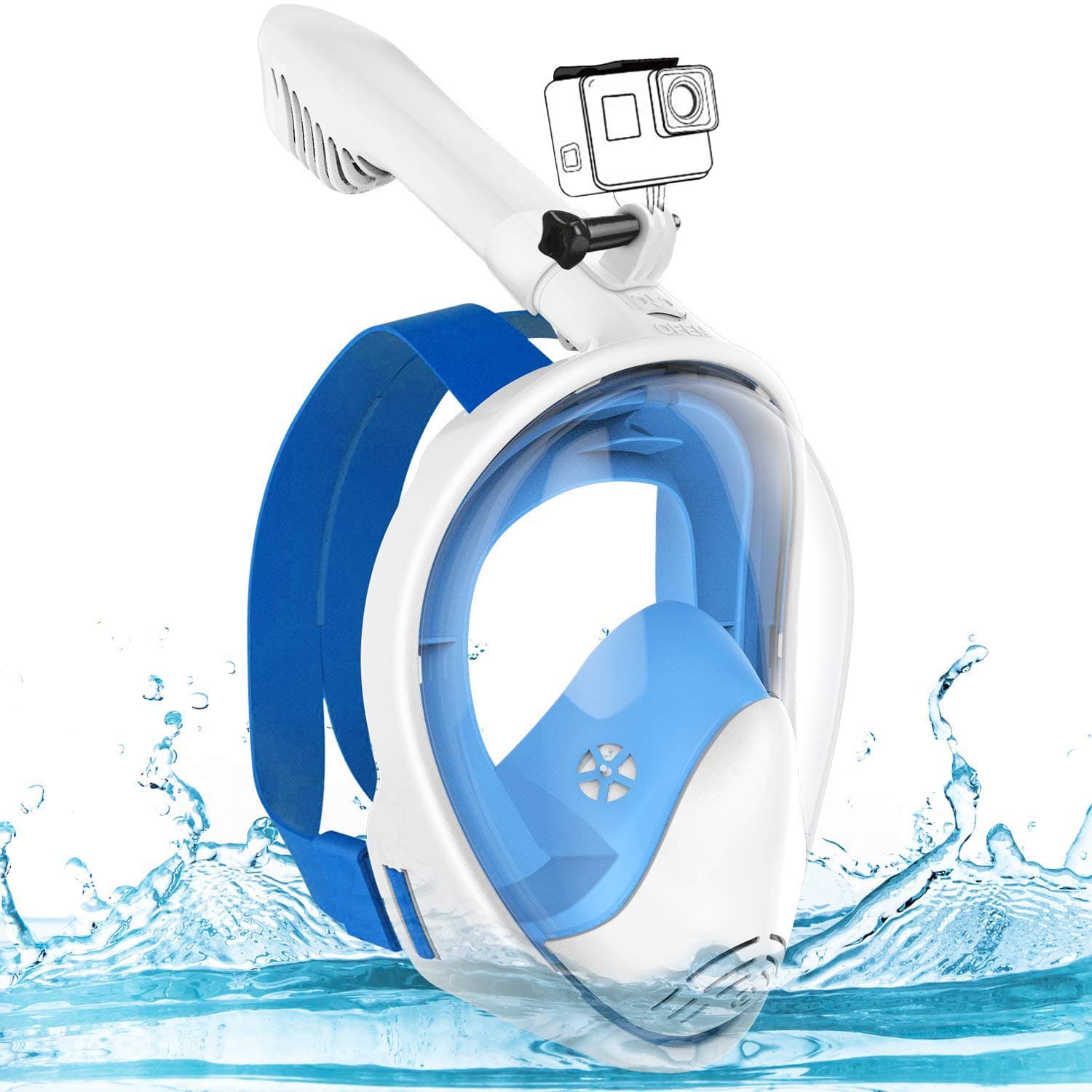 HUIYEA Snorkel Mask Full Face Snorkeling Masks 180° Seaview Easy Breathing Diving Mask for Adults Anti-Fog Anti-Leak Safety Diving with Adjustable Head Straps & Detachable Camera Mount