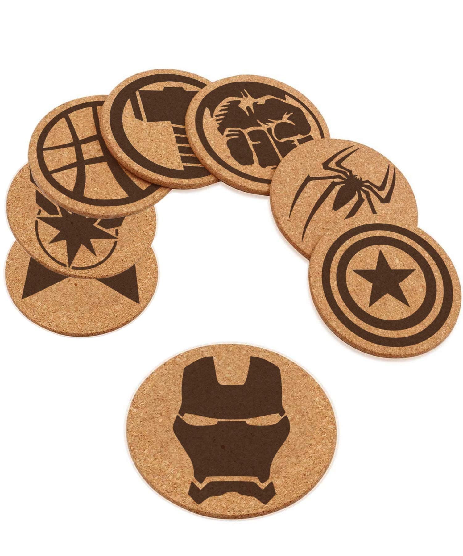 Superhero Cork Coaster Set of 6 Double Sided Coasters (7 Designs)