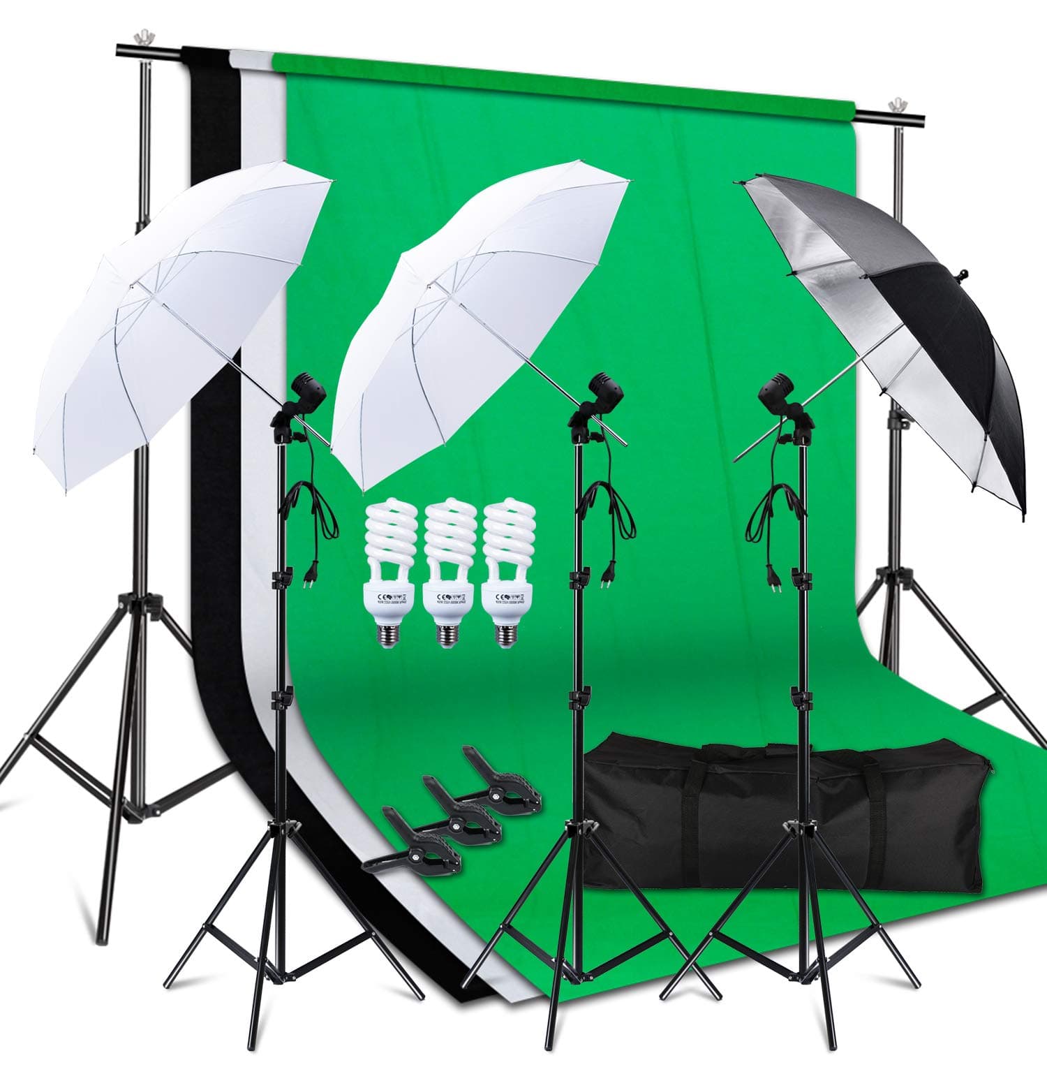Soft Light Umbrella Continuous Lighting 2.6 x 3 M Background Support Kit With Background Cloth, Carrying Case Professional Photo Studio Shooting Equipment