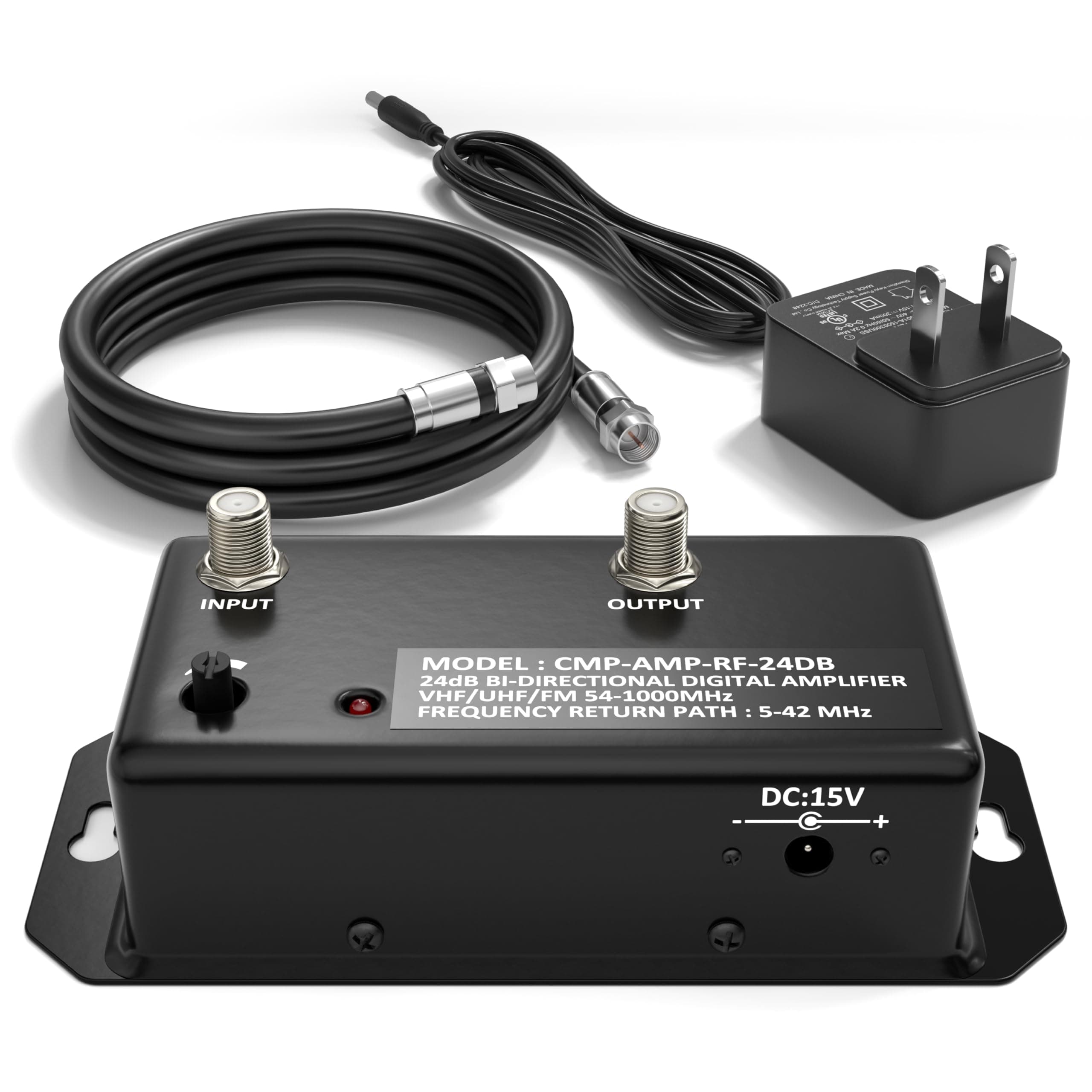 THE CIMPLE CO - 24db Distribution Amplifier | Digital TV Antenna Booster Signal Amplifier, Adjustable Boost/Gain, NTSC, ATSC, FM, UHF, VHF - 1000 MHz - Includes RG6 Coaxial Cable