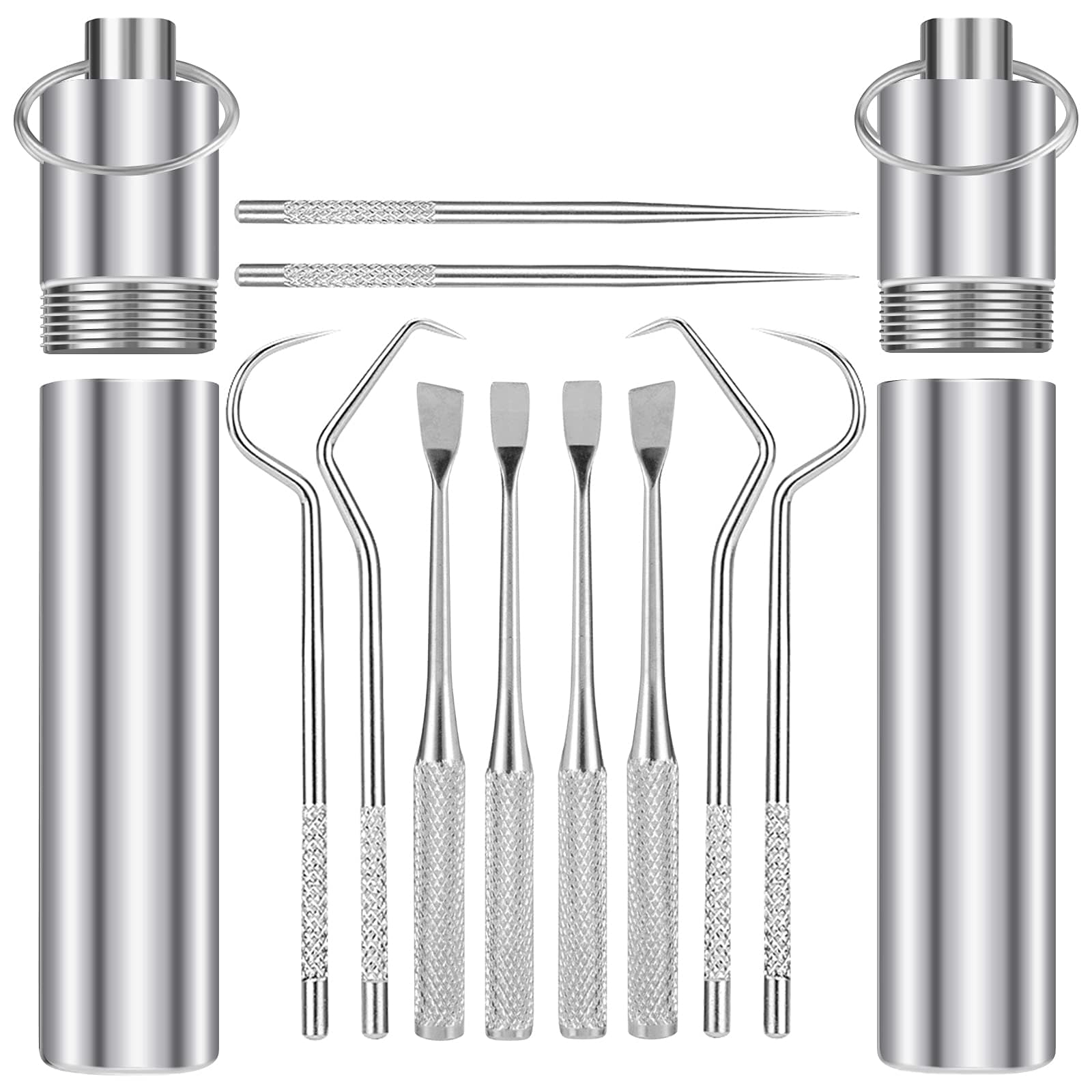 5 Pieces 2 Set Portable Metal Toothpicks,Titanium toothpick Stainless Steel Toothpick Reusable Toothpicks Holder for Outdoor Camping Picnic Travel