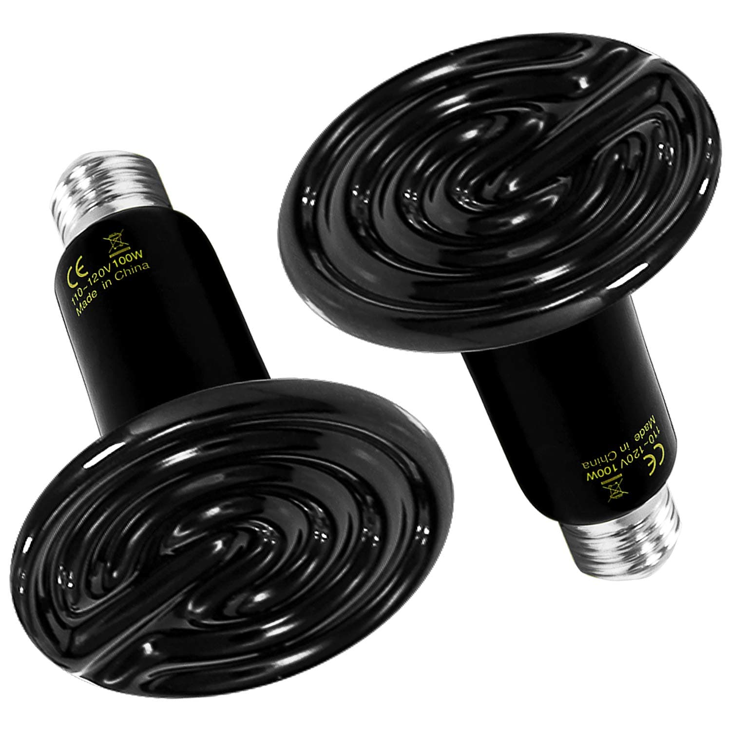 Simple Deluxe 100W 2-Pack Ceramic Reptile Heat Lamp Heat Emitter Bulb No Light Emitting Brooder Coop Heater for Amphibian Pet & Incubating Chicken, Black