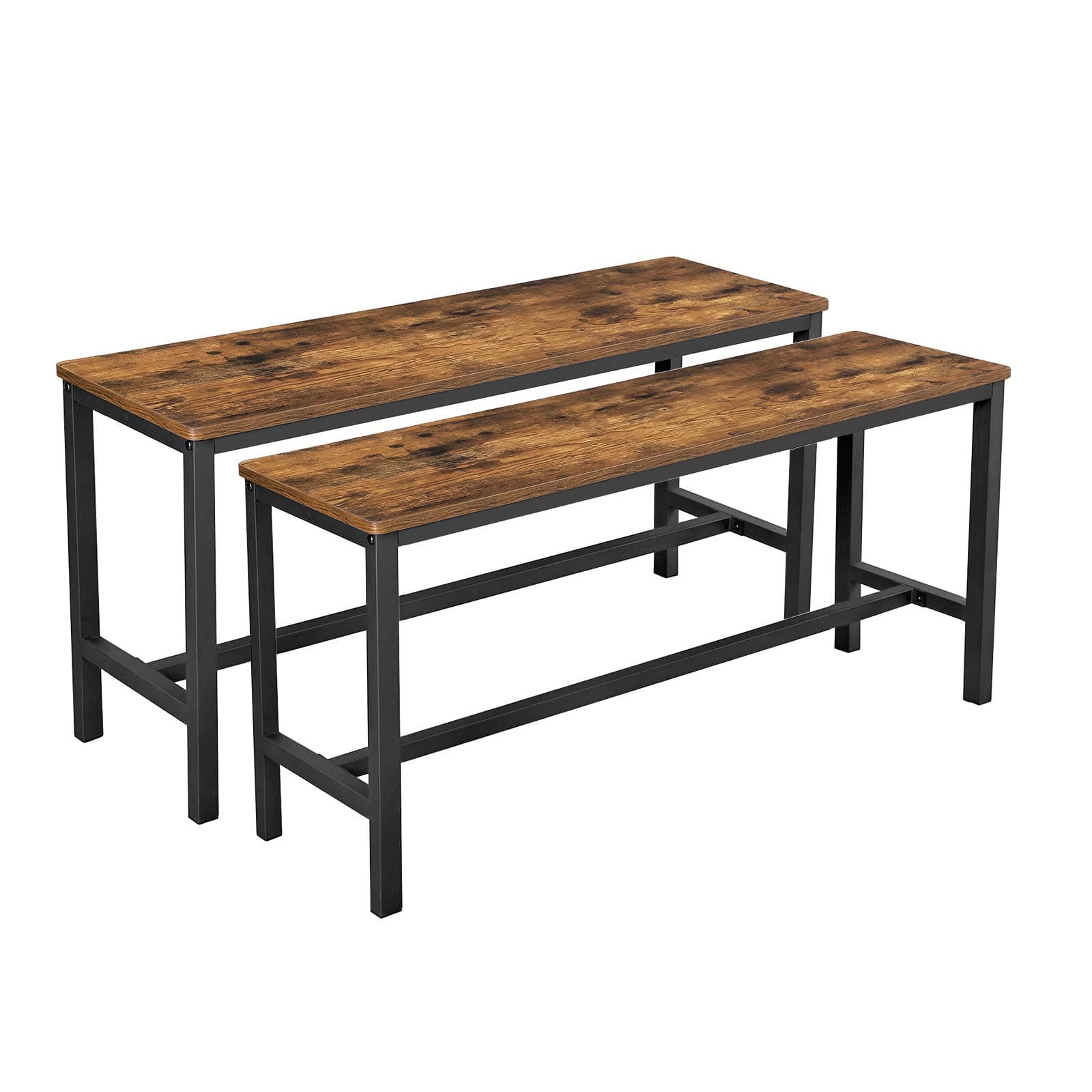 Dining Bench, Pair of 2, Industrial Style, Steel Frame, for Kitchen, Living Room, 12.8 x 42.5 x 19.7 Inches, Rustic Brown + Black,UKTB33X
