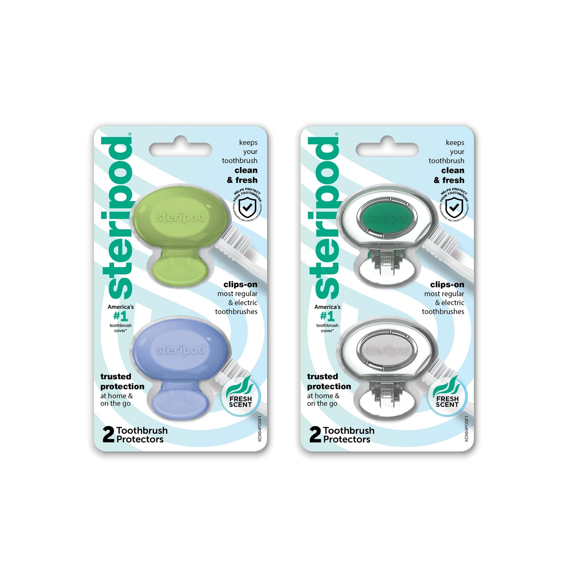 Clip-On Toothbrush Protector, Keeps Toothbrush Fresh and Clean, Fits Most Manual and Electric Toothbrushes, Blue, Green, Clear, 4 Count