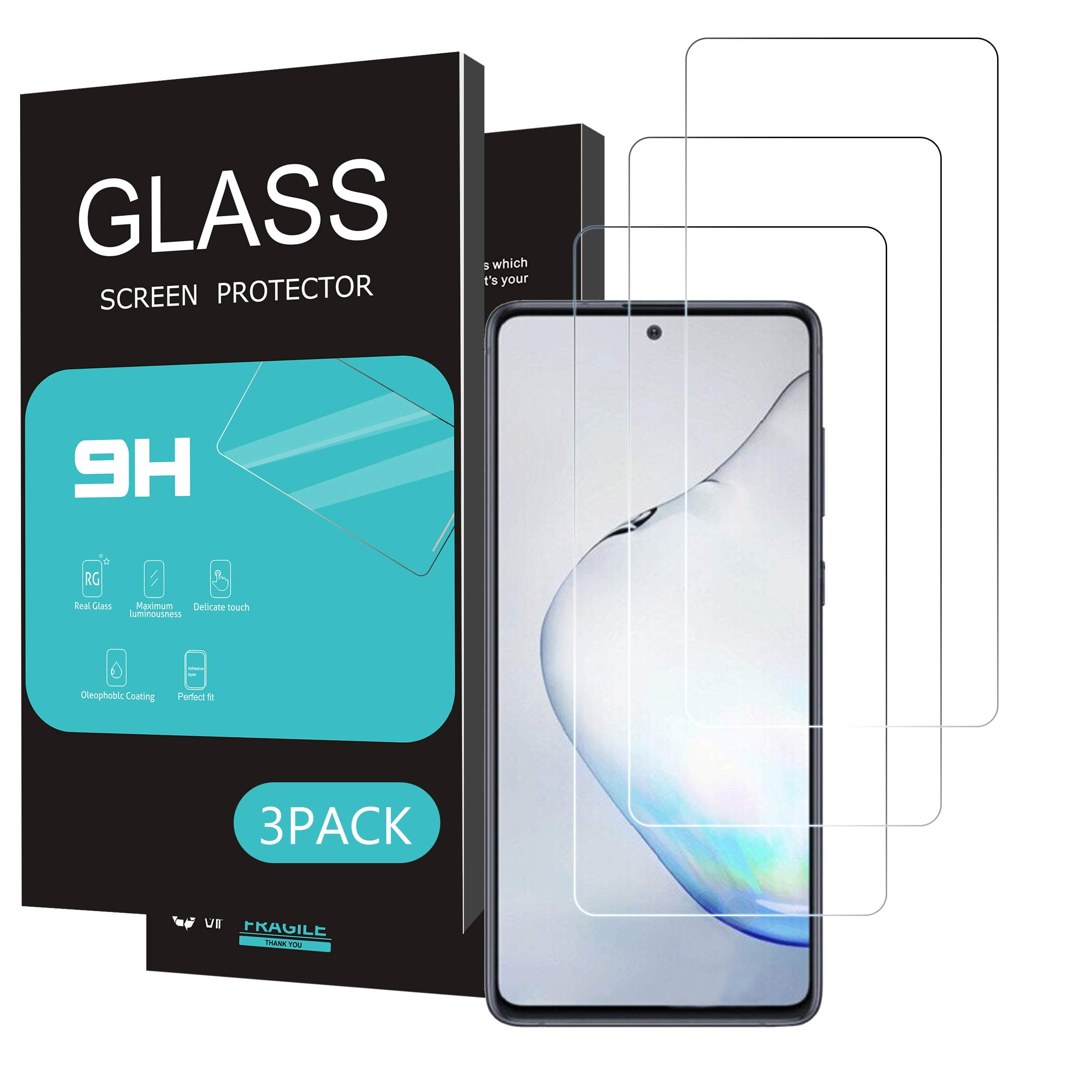 HOMEMO Screen Protector for Galaxy Note 10 lite/A81 3 Pack Tempered Glass 2.5D Edge Advanced HD Clarity Work Most Case