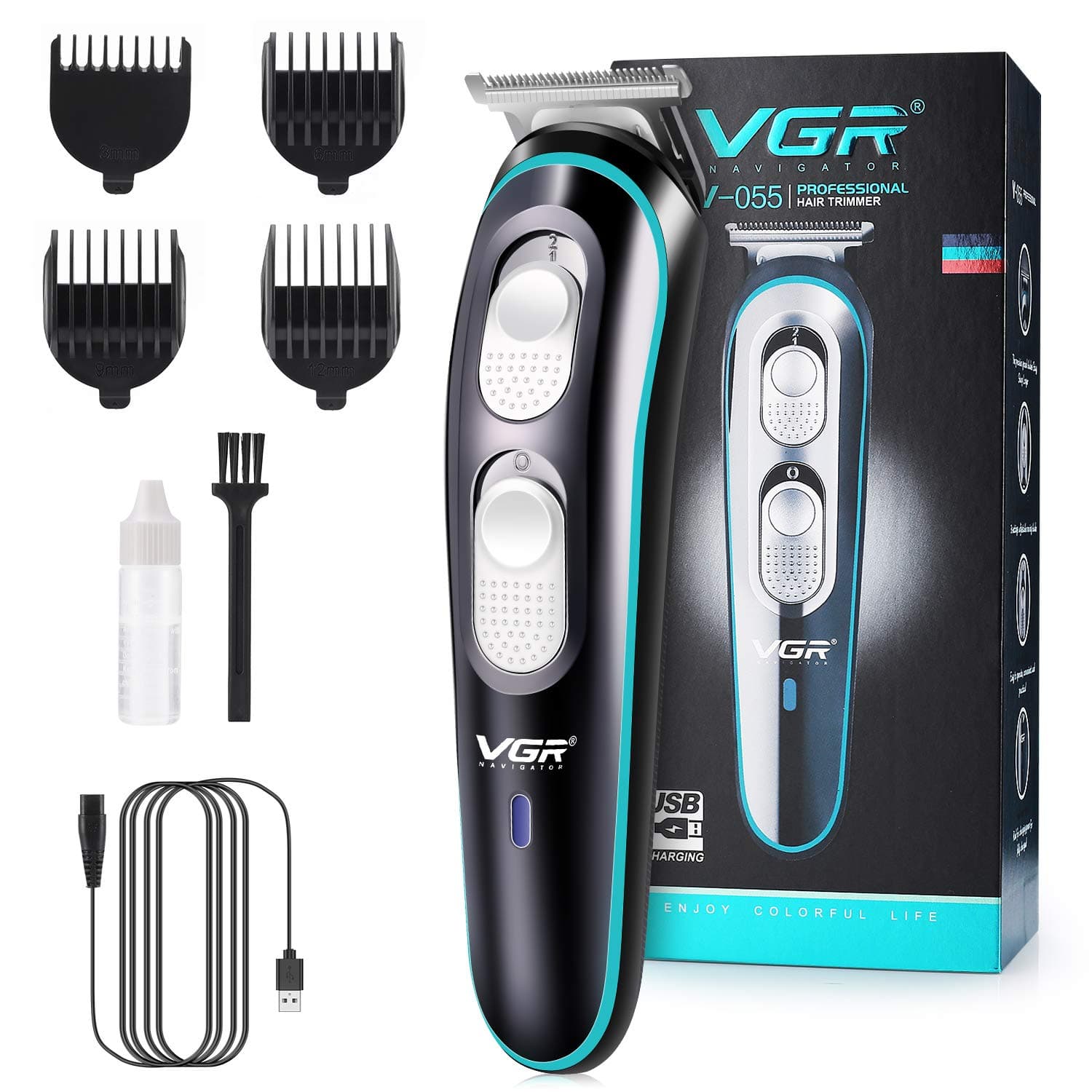 VGR Electric Beard Trimmer for Men, Cordless Hair Clippers, USB Rechargeable Shaver, Low-Noise Stainless Steel T-Blade Hair Cutting Kit, 120-Min Battery for Daily & Travel Use