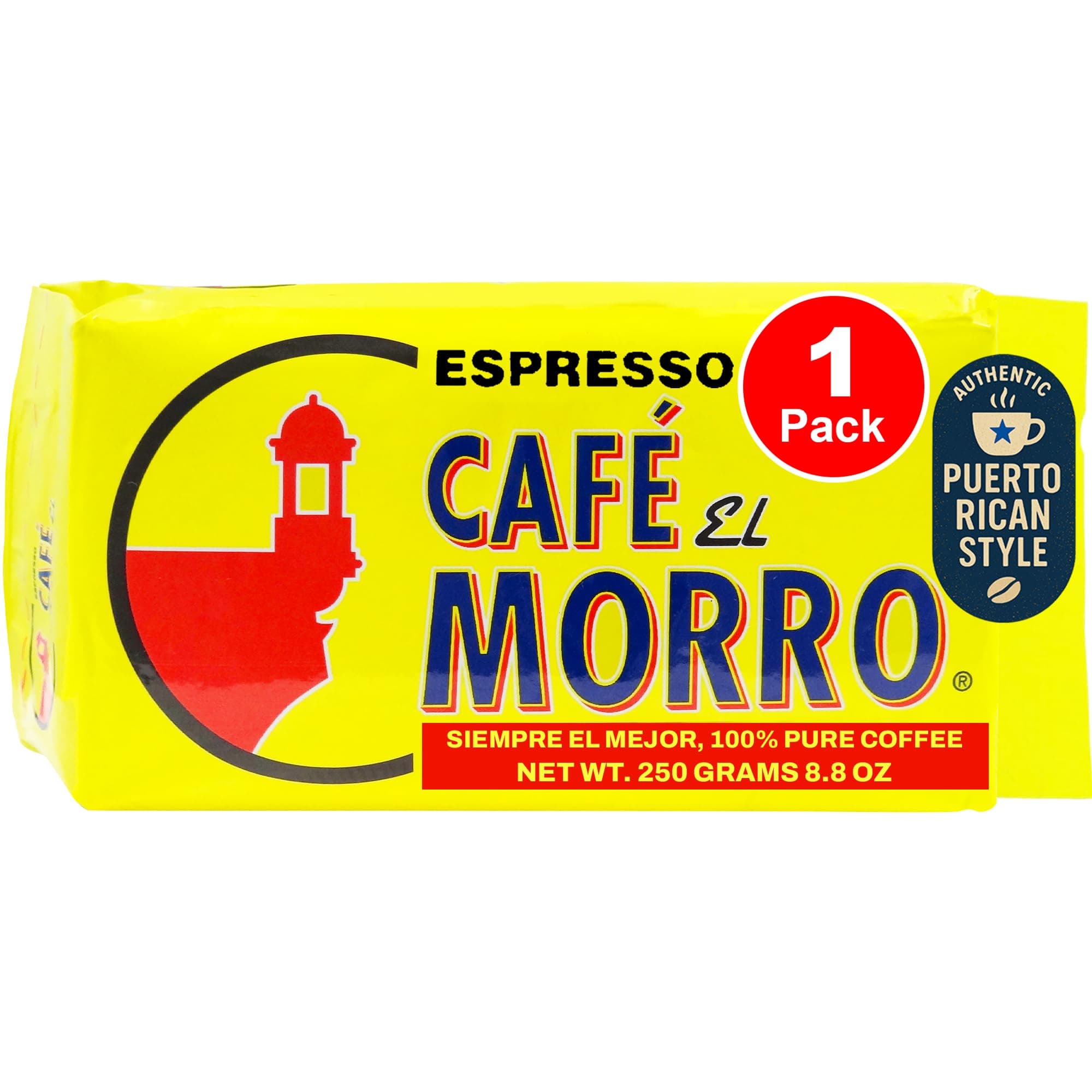 Café El Morro Dark Roast Espresso Ground Coffee, Bulk Coffee, Authentic Puerto Rican Style Coffee, Vacuum Sealed, Ground Espresso - 8.8 oz (1-Pack)