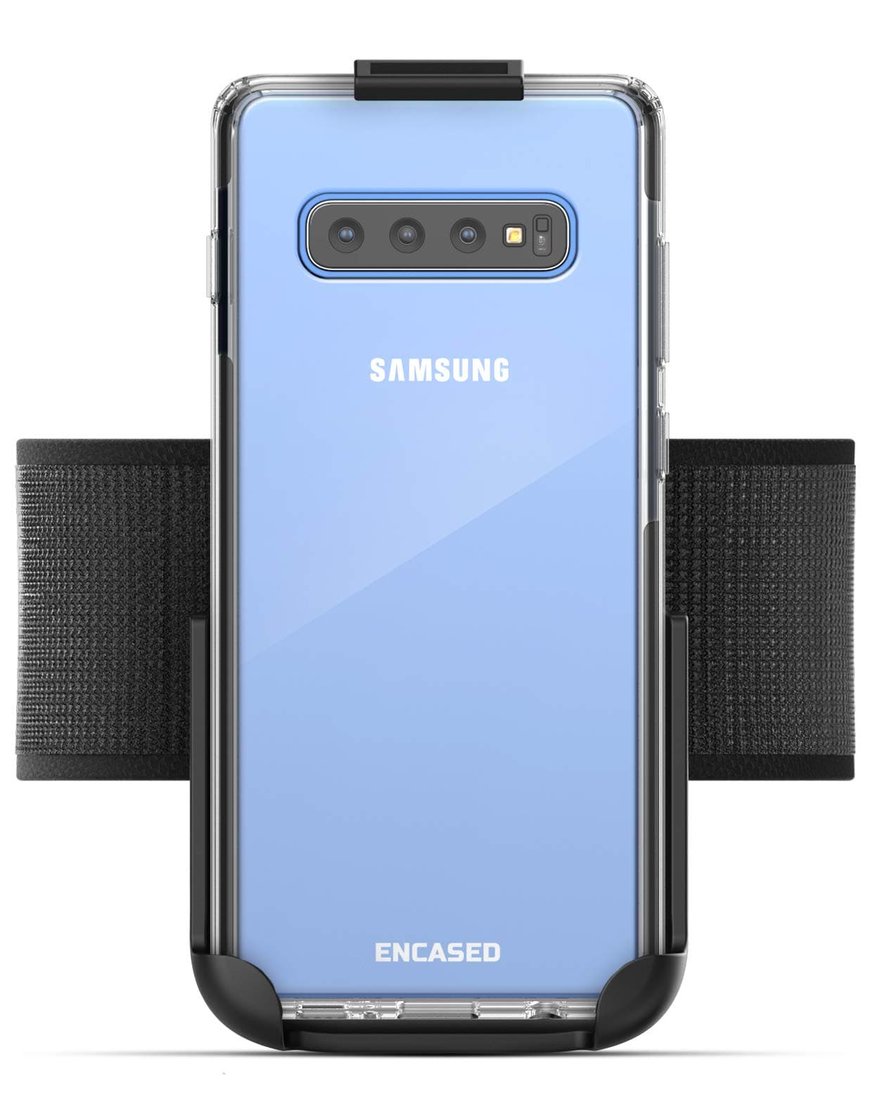 Encased Galaxy S10 Plus Armband for Running, Gym Workouts & Exercise - Fully Adjustable Arm Strap Holder with Clear Phone Case (Samsung S10+) (Sweat and Water Resistant Band)