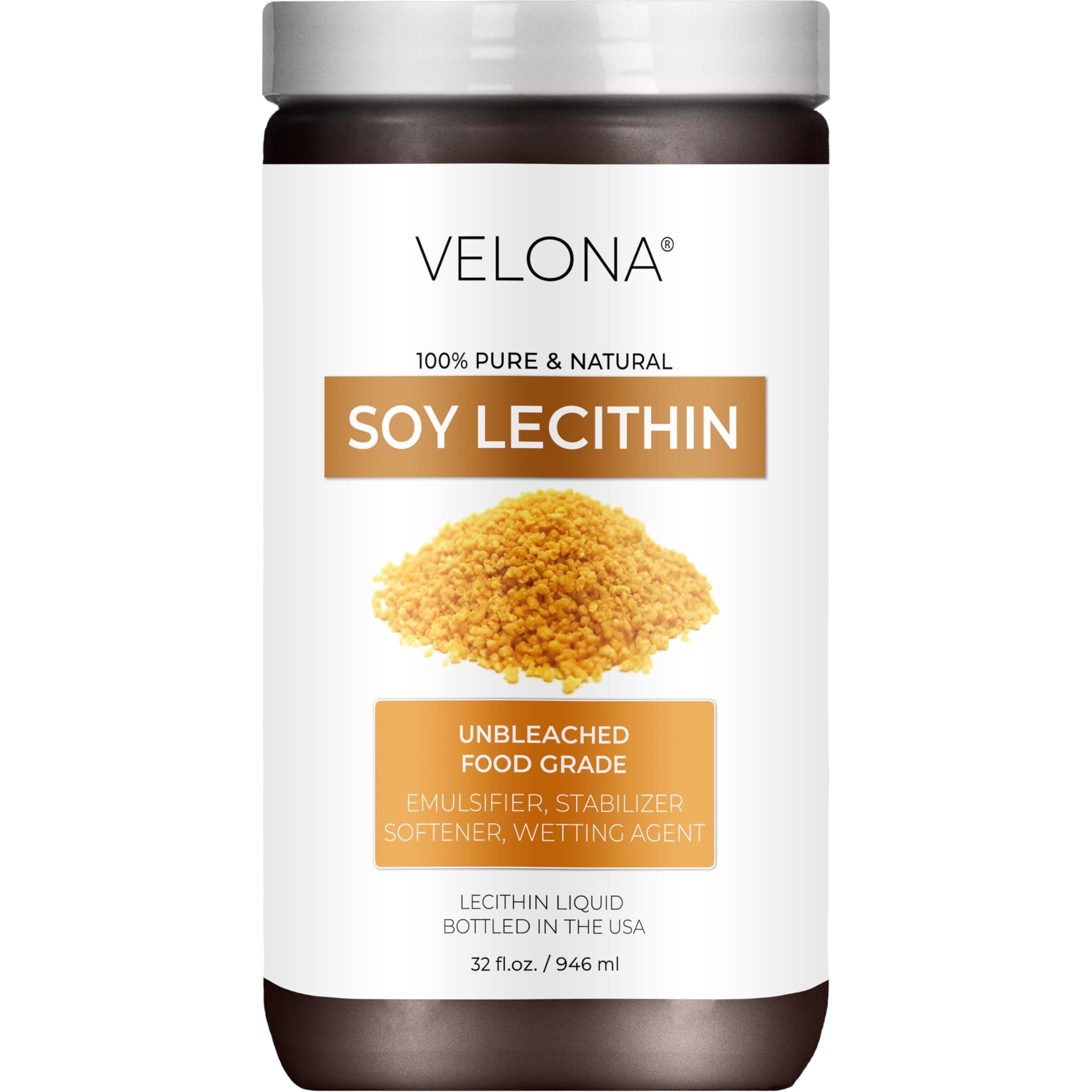 velona Pure Liquid Soy Lecithin 32 Fl Oz | Food Grade | Unbleached| Emulsifier, Stabilizer, Softener, Smoother, Wetting Agent | Use Today - Enjoy Results