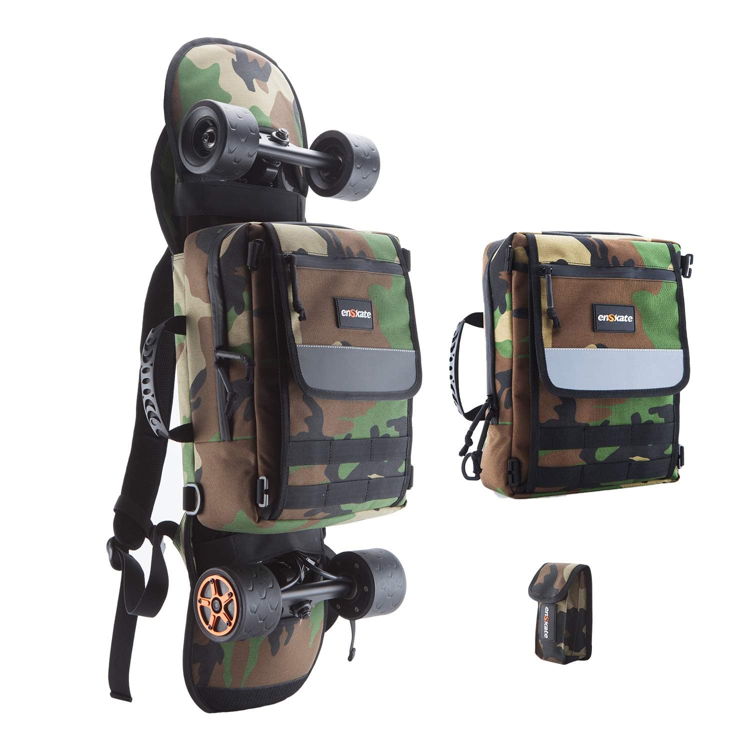 3-in-1 Universal Skateboard Bag - Backpack+Accessories Pouch+Board Holder, Camouflage Oxford Handy Handbag with Strap Shoulder Carrying Bag for Skateboarding Travel