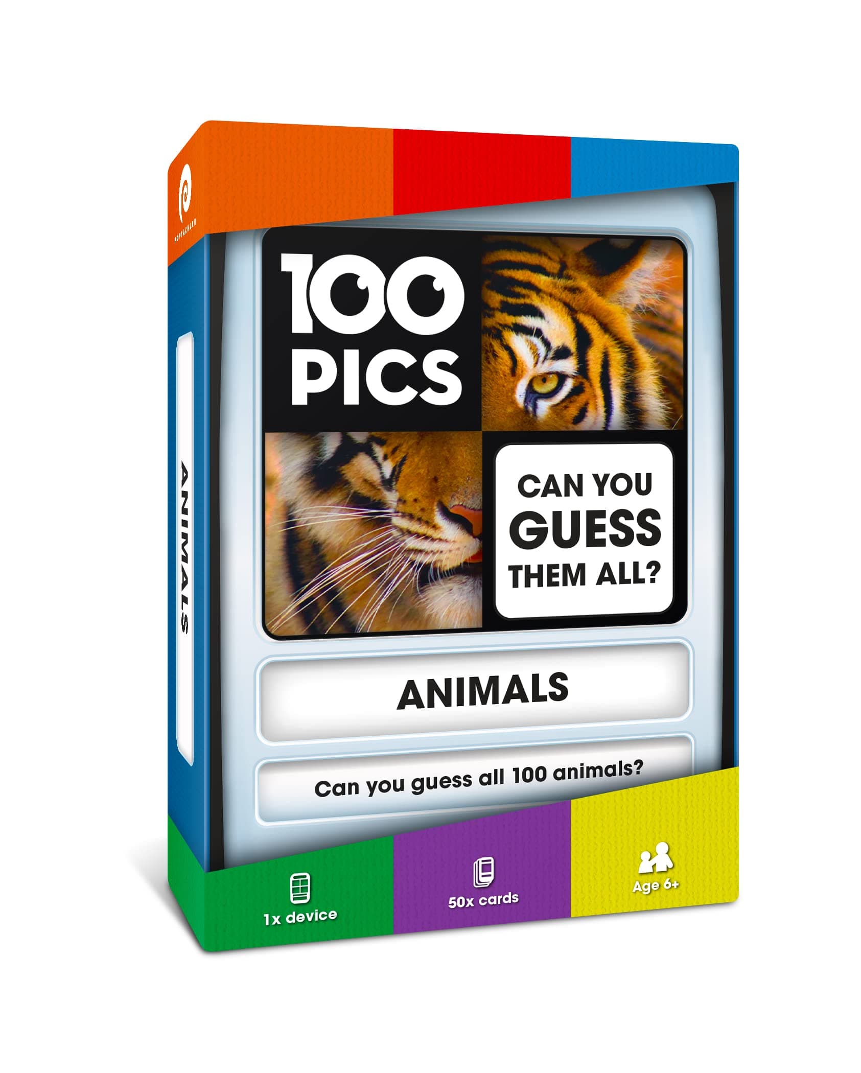 100 PICS Animals Travel Game - Guess 100 Animals | Flash Cards with Slide Reveal Case | Card Game, Gift, Stocking Stuffer | for Kids and Adults | Ages 6+