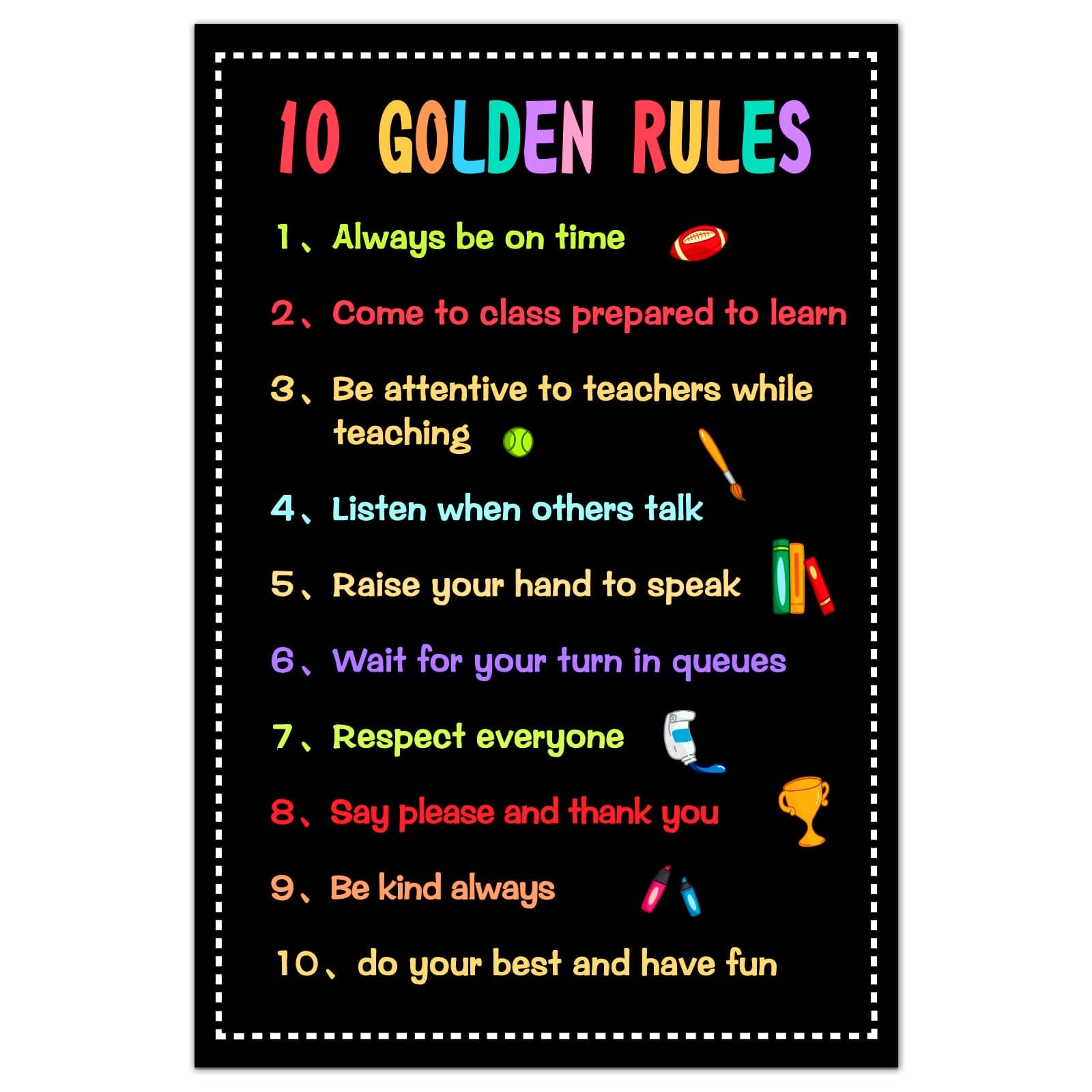 SICOHOME Classroom Rules Posters 18" Motivational Poster Classroom Decorations Classroom Wall Decor 10 Golden Rules Posters for Kindergarten Elementary Middle School