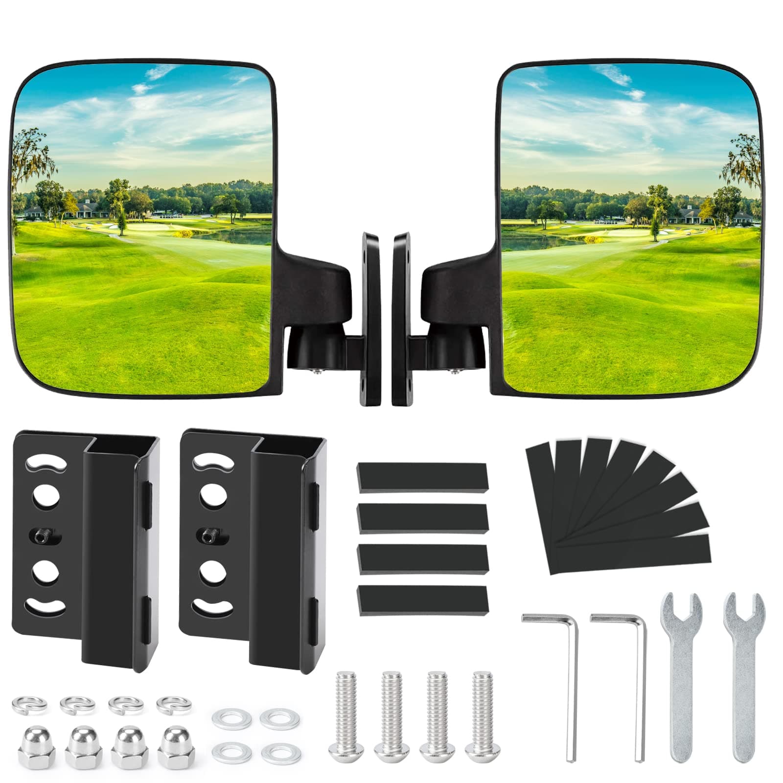 BETOOLL Golf Cart Mirror - No Drilling Folding Golf Cart Mirrors Rear View - Golf Cart Mirrors Universal for 0.75" & 1" Square Tube - Golf Cart Side Mirrors Compatible with Club Car, EZGO, Yamaha