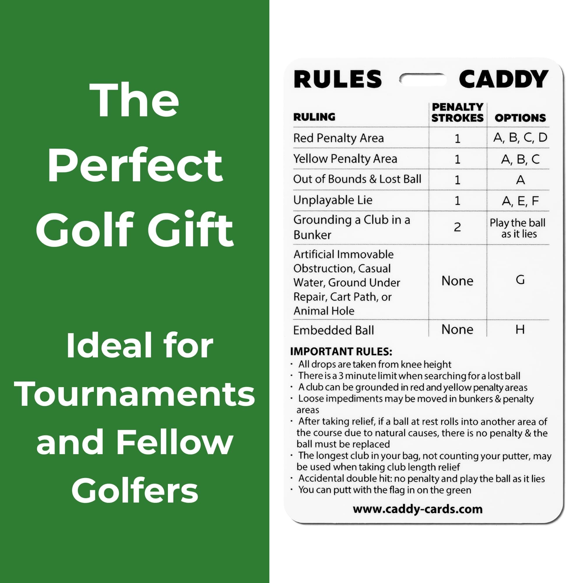 Rules Caddy - Simplify The Rules of Golf - Golf Bag Tag Accessory - Training Aid - Quick Reference Guide - Updated 2023