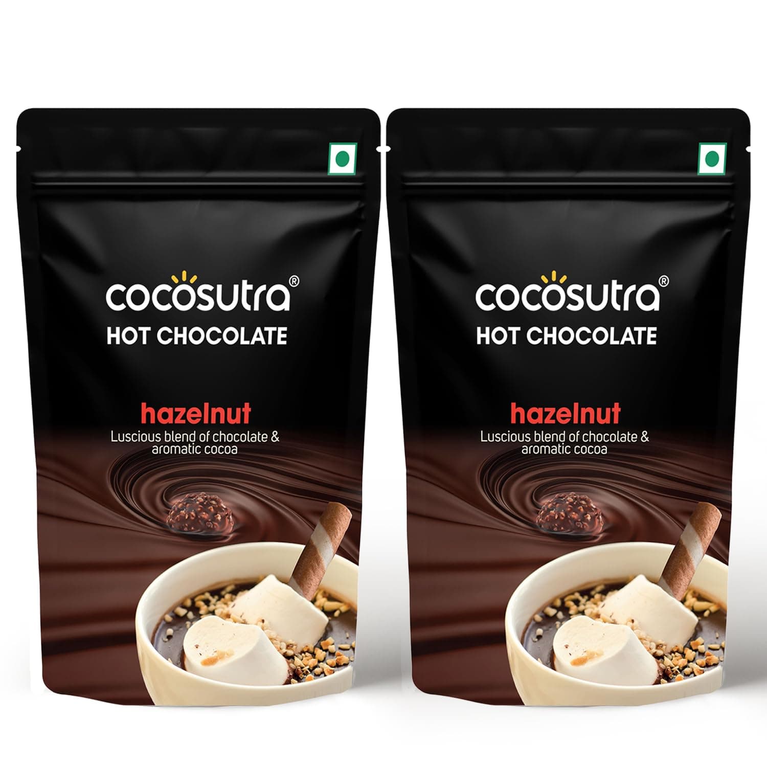 COCOSUTRA Hazelnut Hot Chocolate Mix | Enjoy hot or cold | Pack of 2 (Each 100 g) 200 g | Drinking Chocolate | Serves 10 Cups