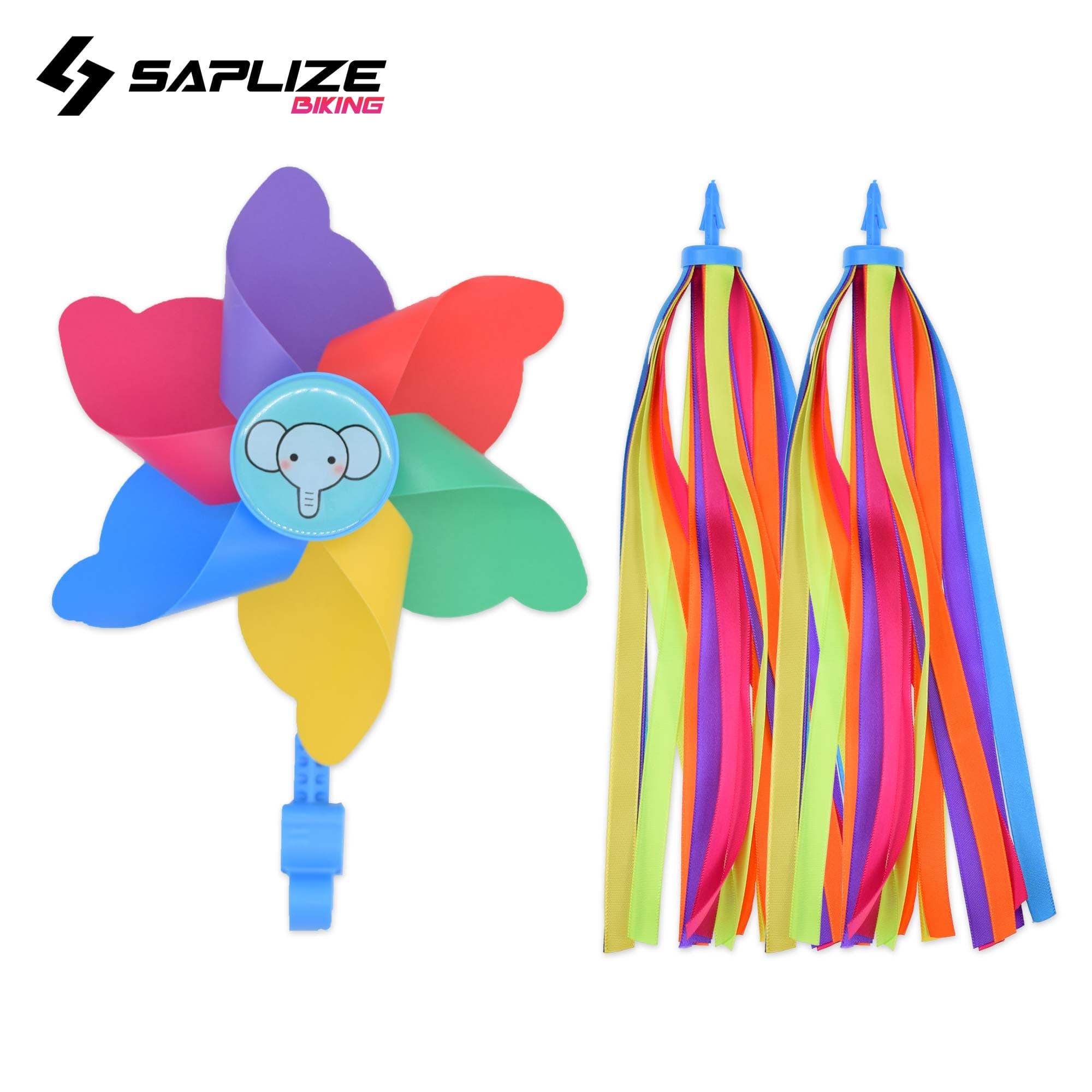 SAPLIZE Bike Streamer & Blue Bike Pinwheel Windmill, Colorful Decoration Accessories for Kid's Bicycle Handlebar Scooter, Tricycles