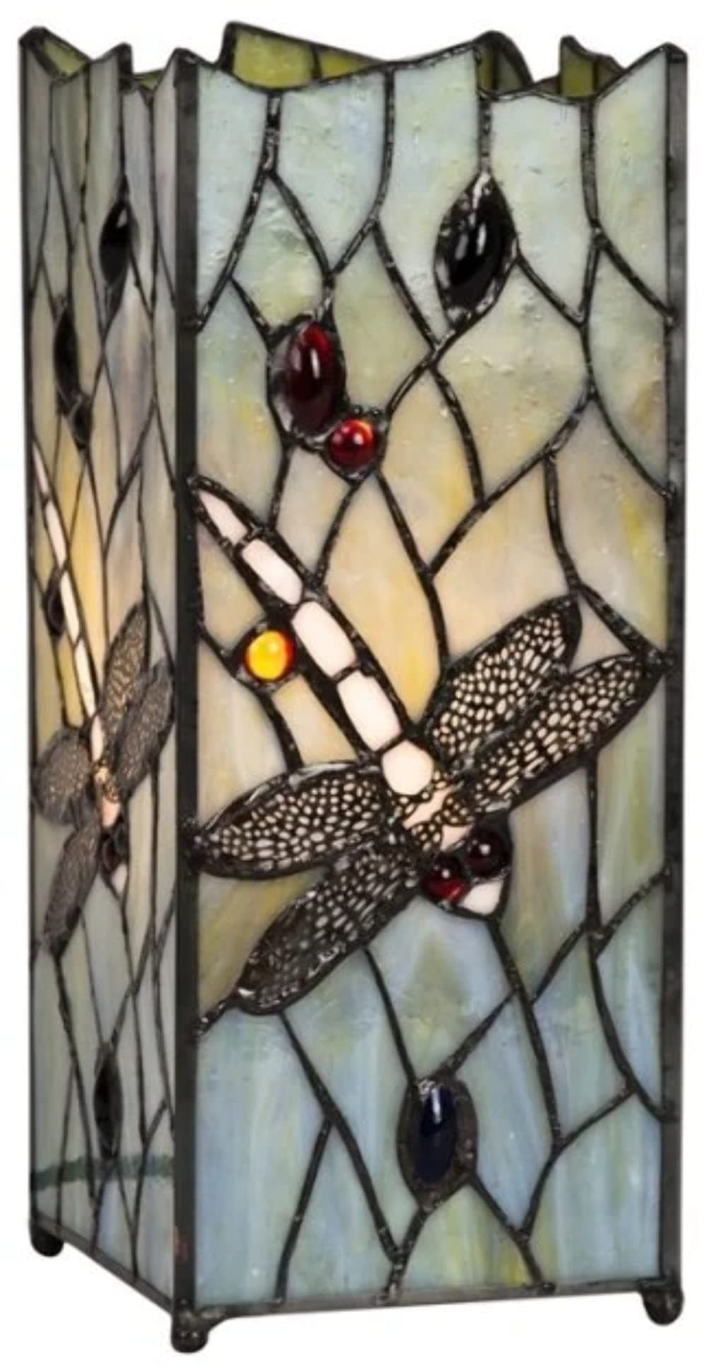 – MiniSun | Beautiful Hand Crafted Tiffany Inspired Decorative Dragonfly Design Square Glass Table Lamp | Table Lamps & Home Improvements Essential