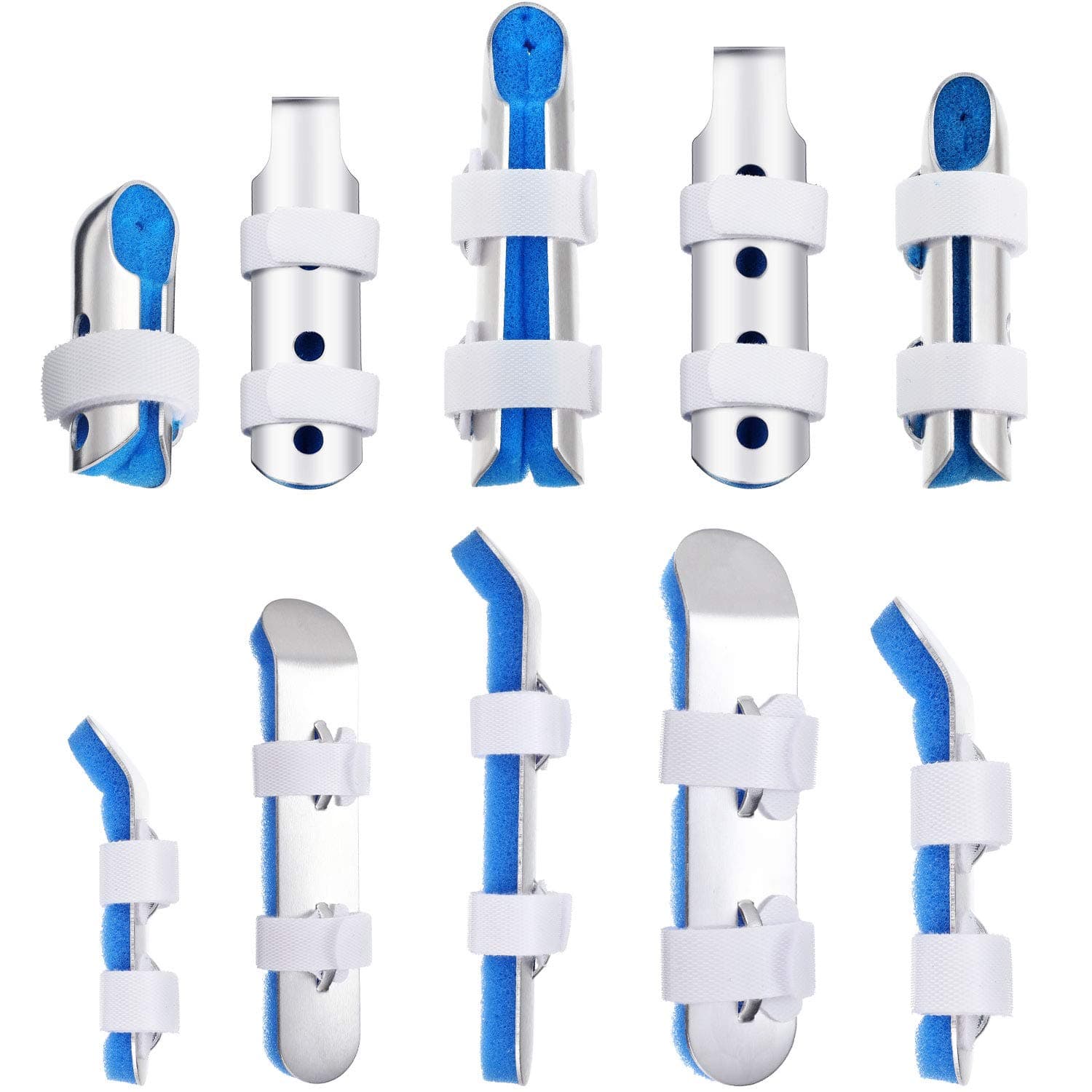 10 Pieces Finger Splint Metal Finger Support Knuckle Stabilizer with Soft Foam Interior and Protective Vent, 3 Sizes(Blue,10 Pieces)