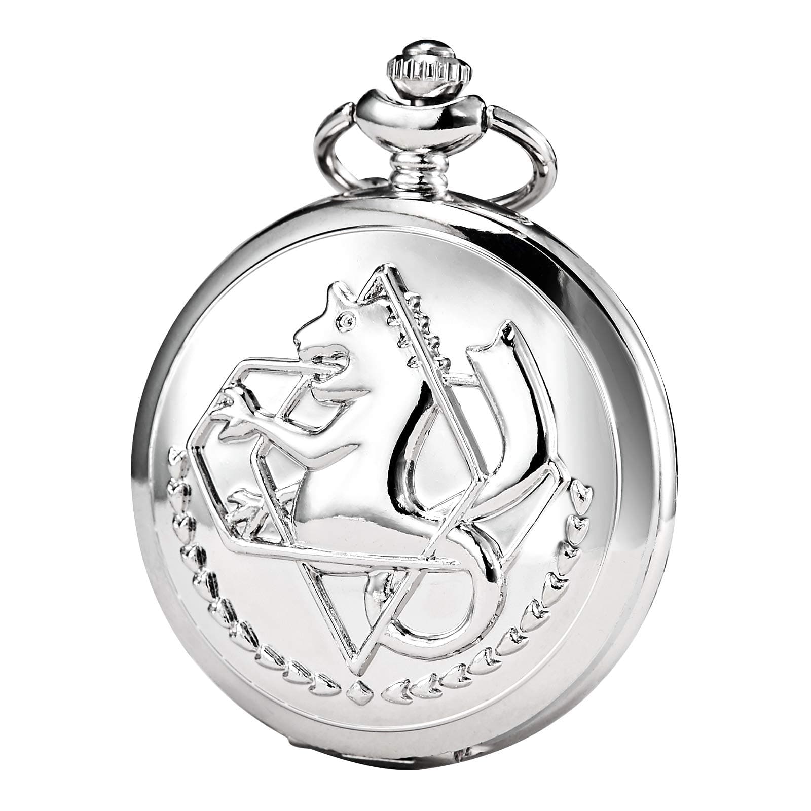 MORFONG Pocket Watch Fullmetal Alchemist Edward Elric Anime with Fob Chain Necklace Box, Silver