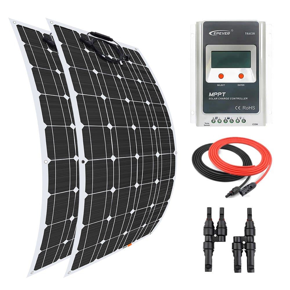 Giosolar Solar Panel 200 Watt 12 Volt Flexible Solar Panel Kit Battery Charger Monocrystalline with 20A LCD MPPT Charge Controller for Boat Caravan Off-Grid