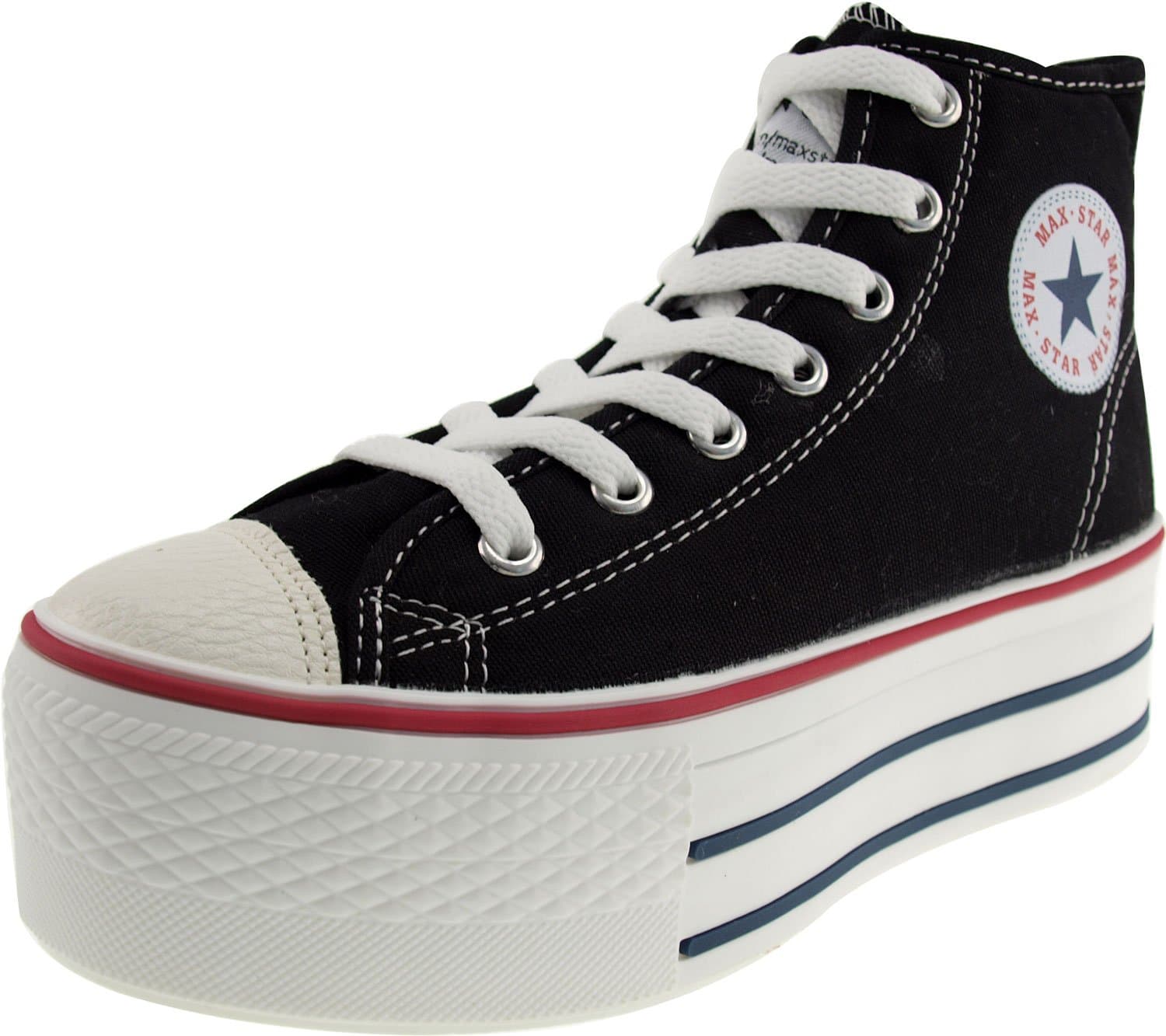 Maxstar Women's C50 7 Holes Zipper Platform Canvas High Top Sneakers