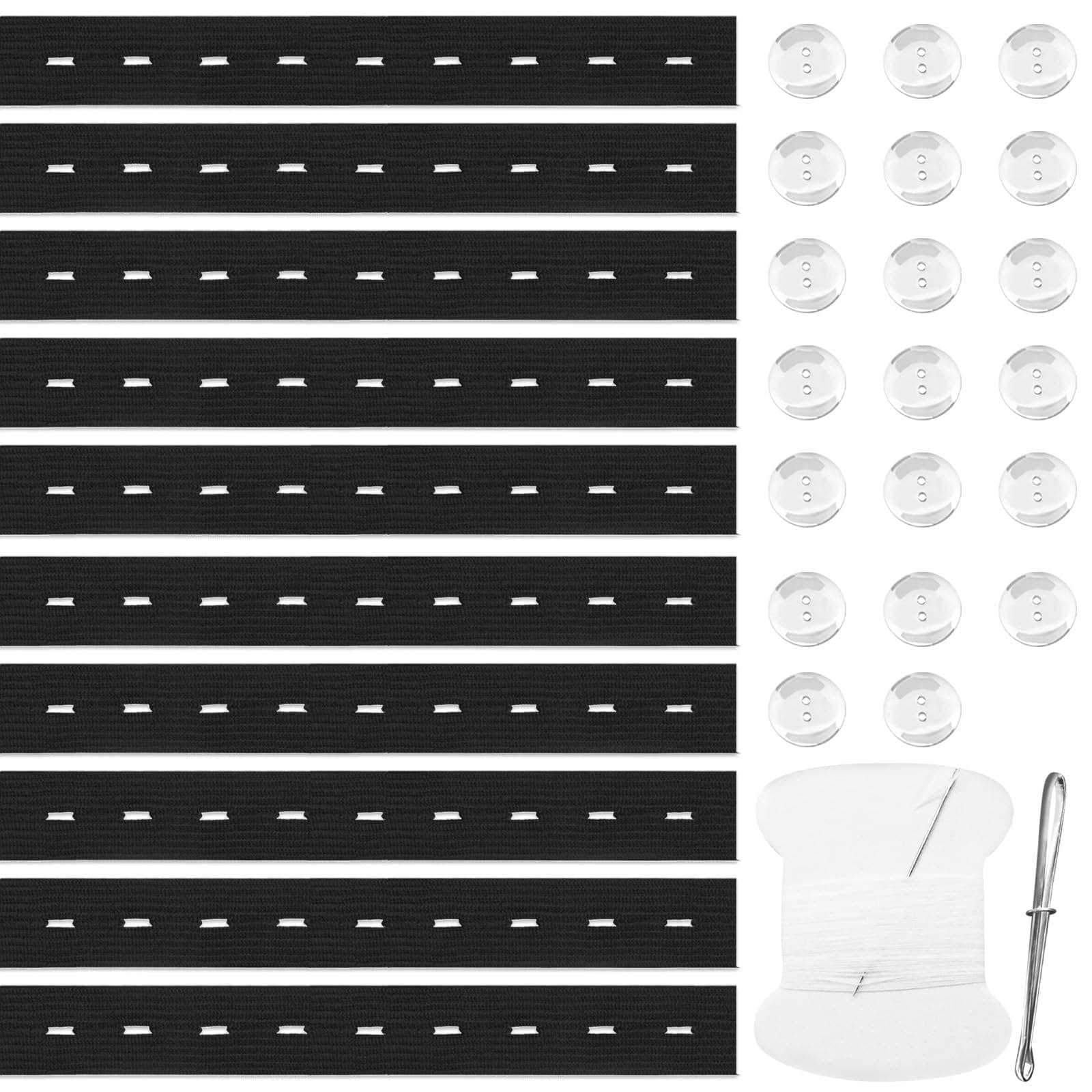 10Pcs Adjustable Elastic Jean Waist Tightener Tool Kids Pants Waist Extender Waist Extenders Supplies, Pants Button Tightener with 20 Buttons, 1 Sewing Kit &1 Thread Hook