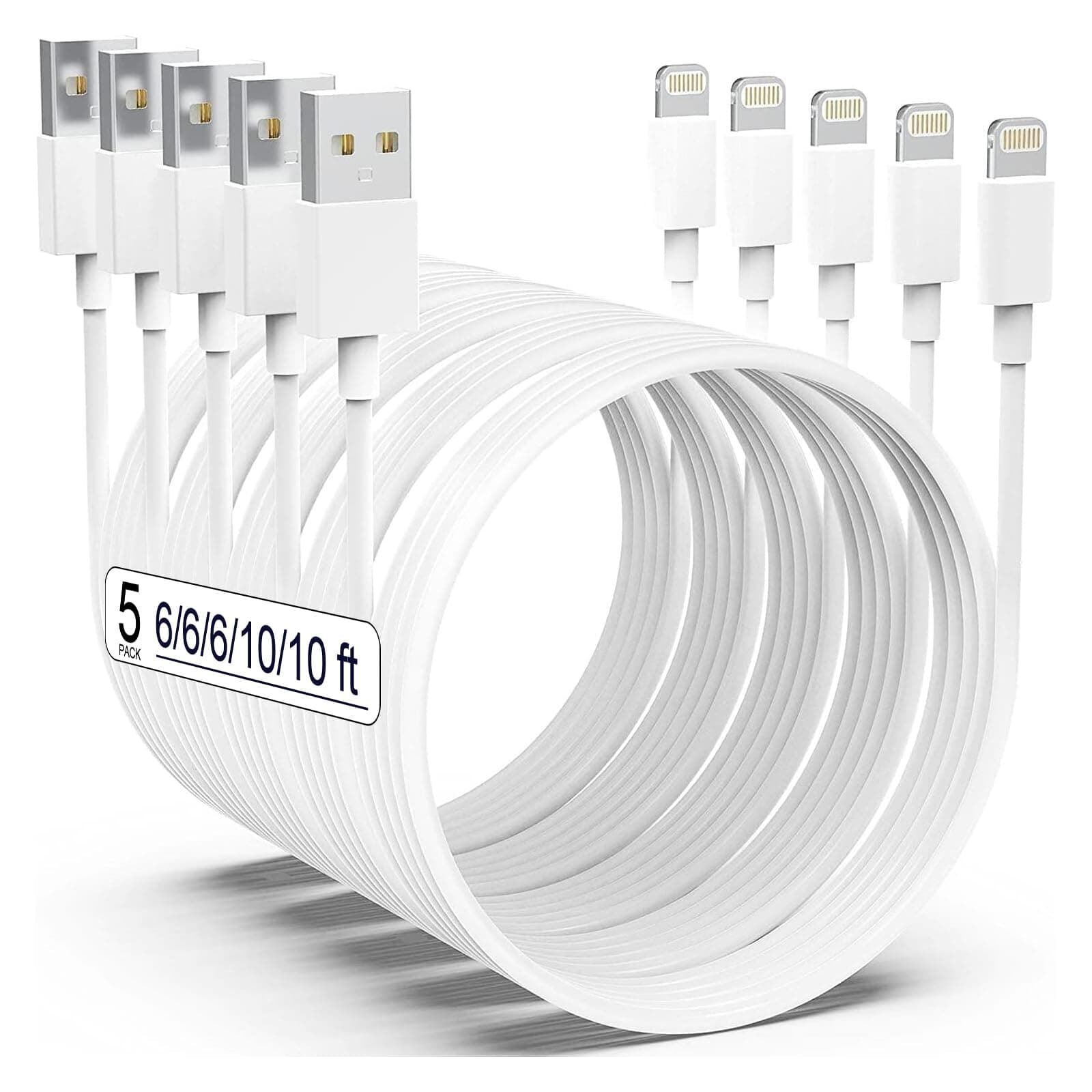 AZMOGDT Apple MFi Certified iPhone Charger 5pack [6/6/6/10/10FT] Long Lightning Cable Fast Charging Cord iPhone Charging Cable for iPhone 14/14 Pro/Max/13/12/11 Pro Max/XS MAX/XR/XS/X/8/Plus