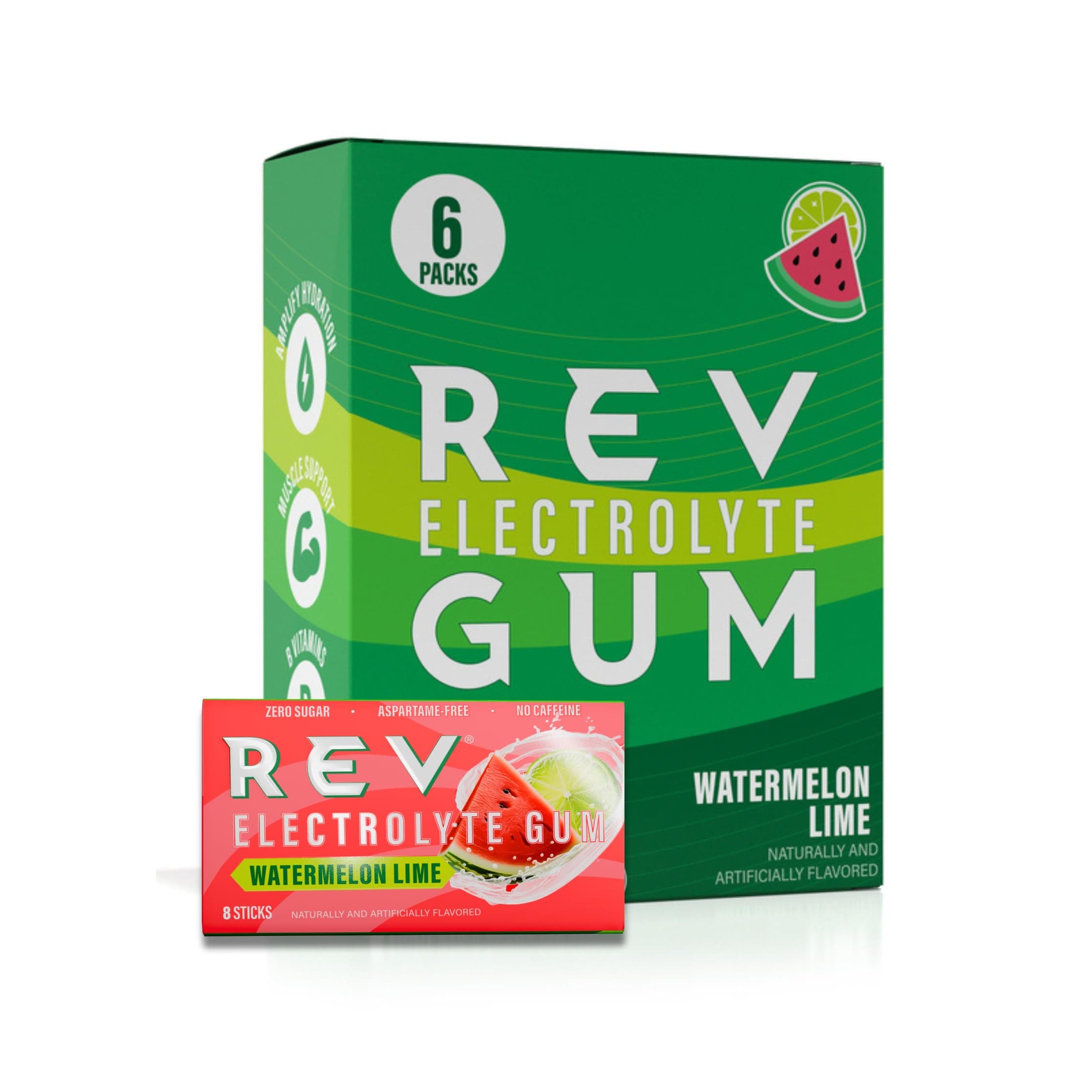 Electrolyte Gum, Watermelon Lime, Sugar-Free with Essential Electrolytes, 6 Packs