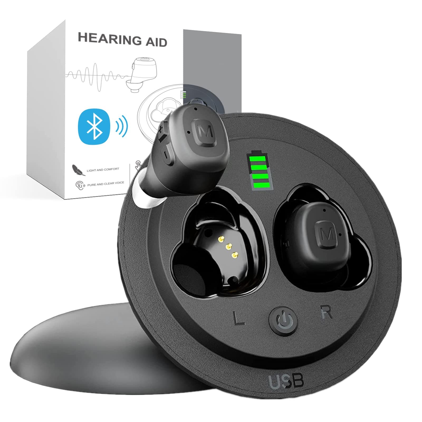 Bluetooth Hearing Aids for Seniors Rechargeable with Noise Cancelling Device for Adults with Charging Case