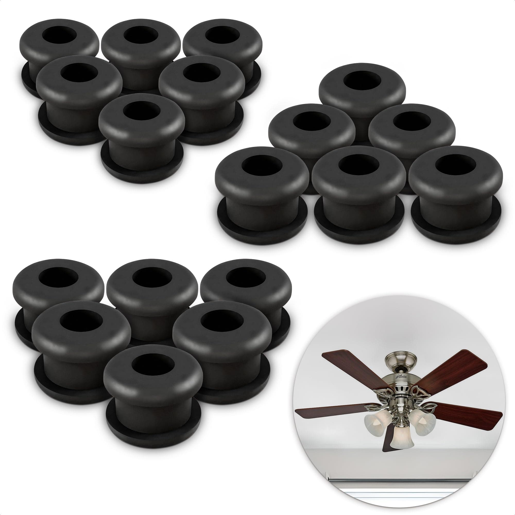 Antique Ceiling Fan Replacement Grommet Set - 18Pcs Vintage Ceiling Fan Grommets Replacement Rubber Grommets for Hunter Ceiling Fan Rubber Grommet - Outdoor Ceiling Fan Accessories Black Grommets