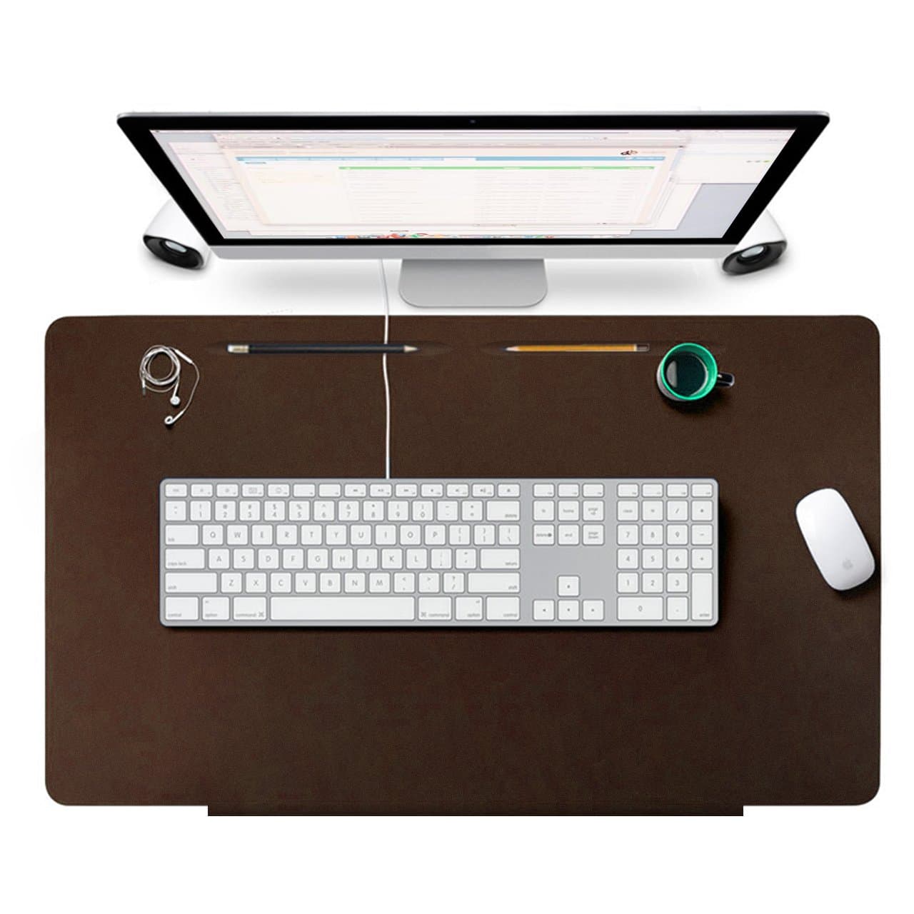 Desk Pads Protecter, OLAGO Leather Smooth Desk Mat Blotters Organizer with Fixation Lip and Comfortable Writing Surface for Desktops and Laptops,Office and Home, 27.5" x 17.7" (Brown)