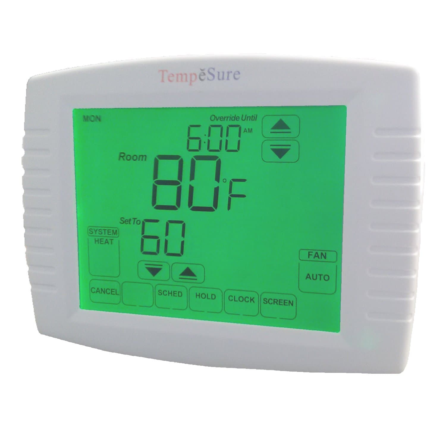 TempĕSure Thermostat 3H/2C Digital Touch Screen Programmable Straight Cool, Heat Pump, Electric Heat, Gas Heat, Dual Fuel Compatible TESPT32
