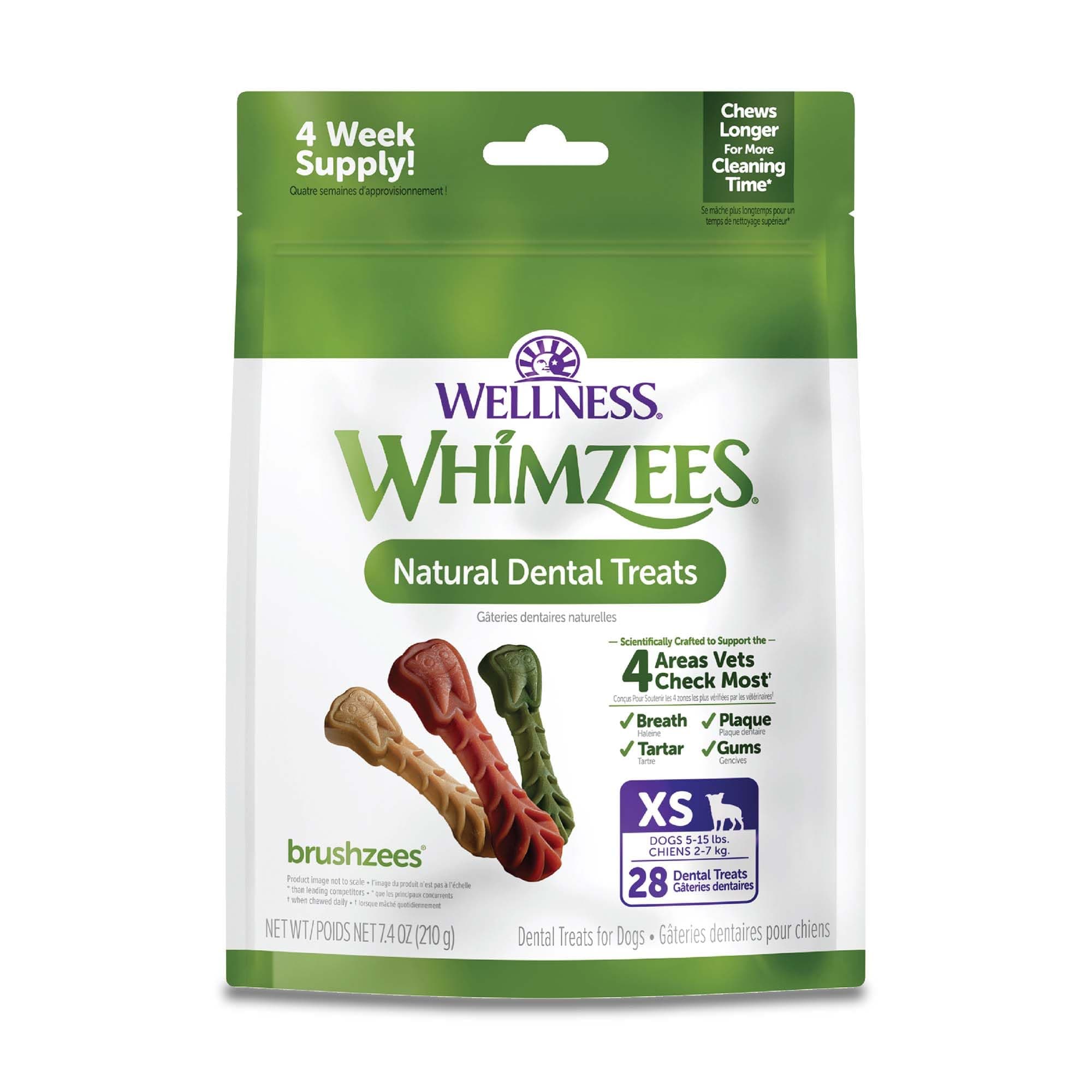 WHIMZEES Wellness Daily Brushzees Dog Dental Treats, Extra Small Size Stick, (28 Count)