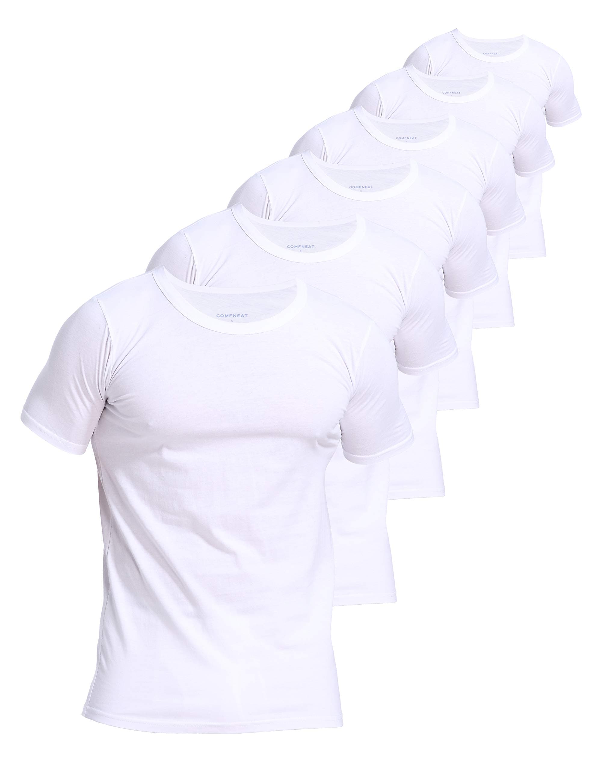 – Men's 6-Pack Invisible Enlarged Collar Undershirts 100% Cotton Comfy Crew Neck T-Shirts